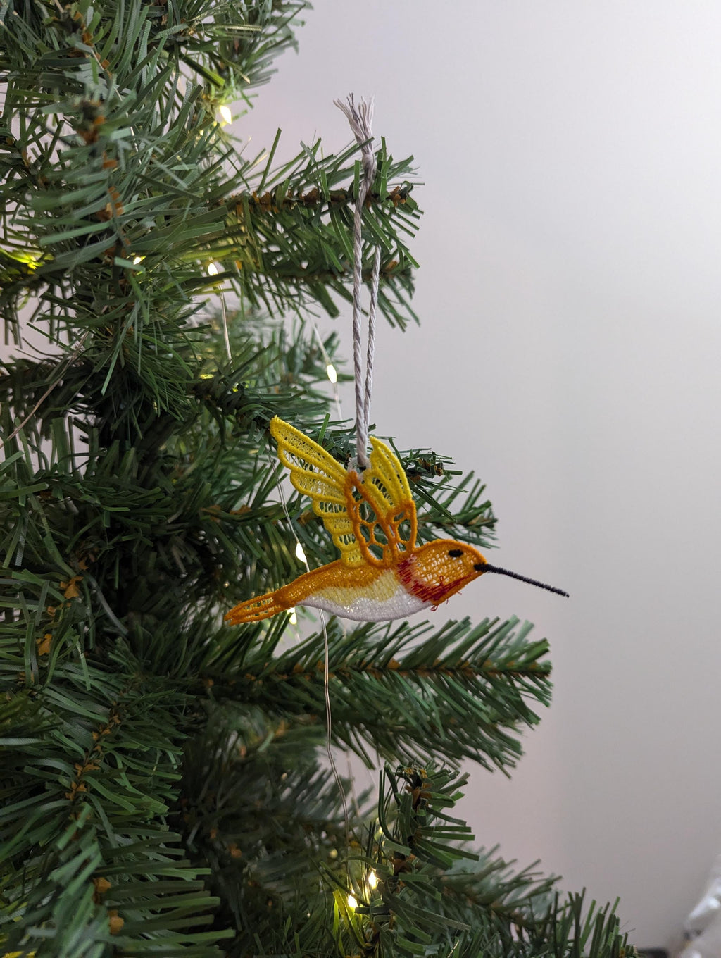 Lace Hummingbird Ornament: Machine Embroidery Hanging Decoration