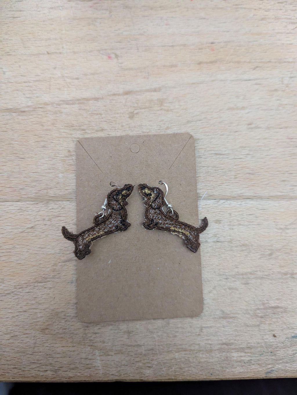 Embroidered Dachshund Earrings: Sausage Dog Dangle Jewelry