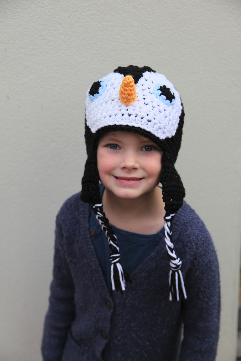 Crochet penguin hat, toddler, child, adult sizes