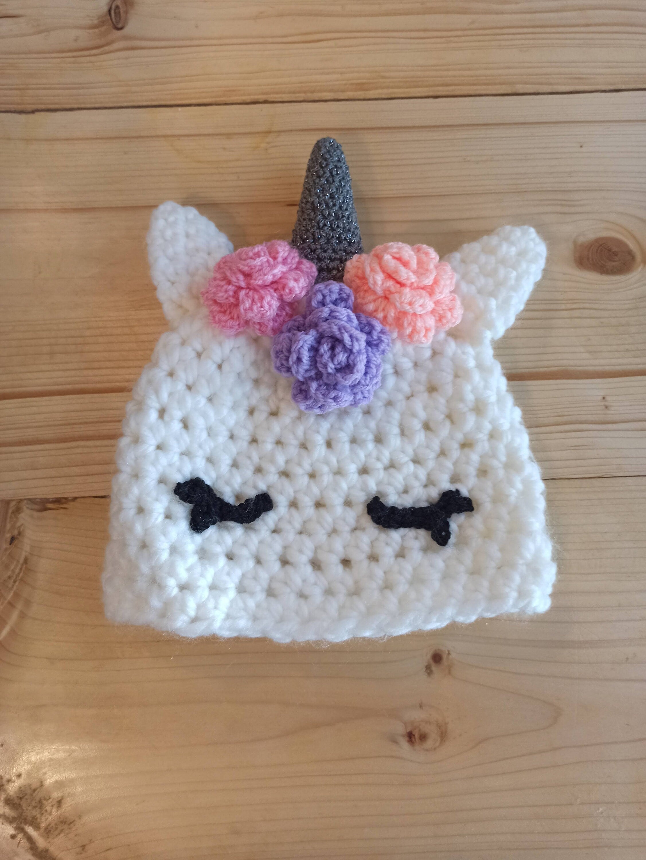 Unicorn novelty winter crochet hat, toddler, child, adult size