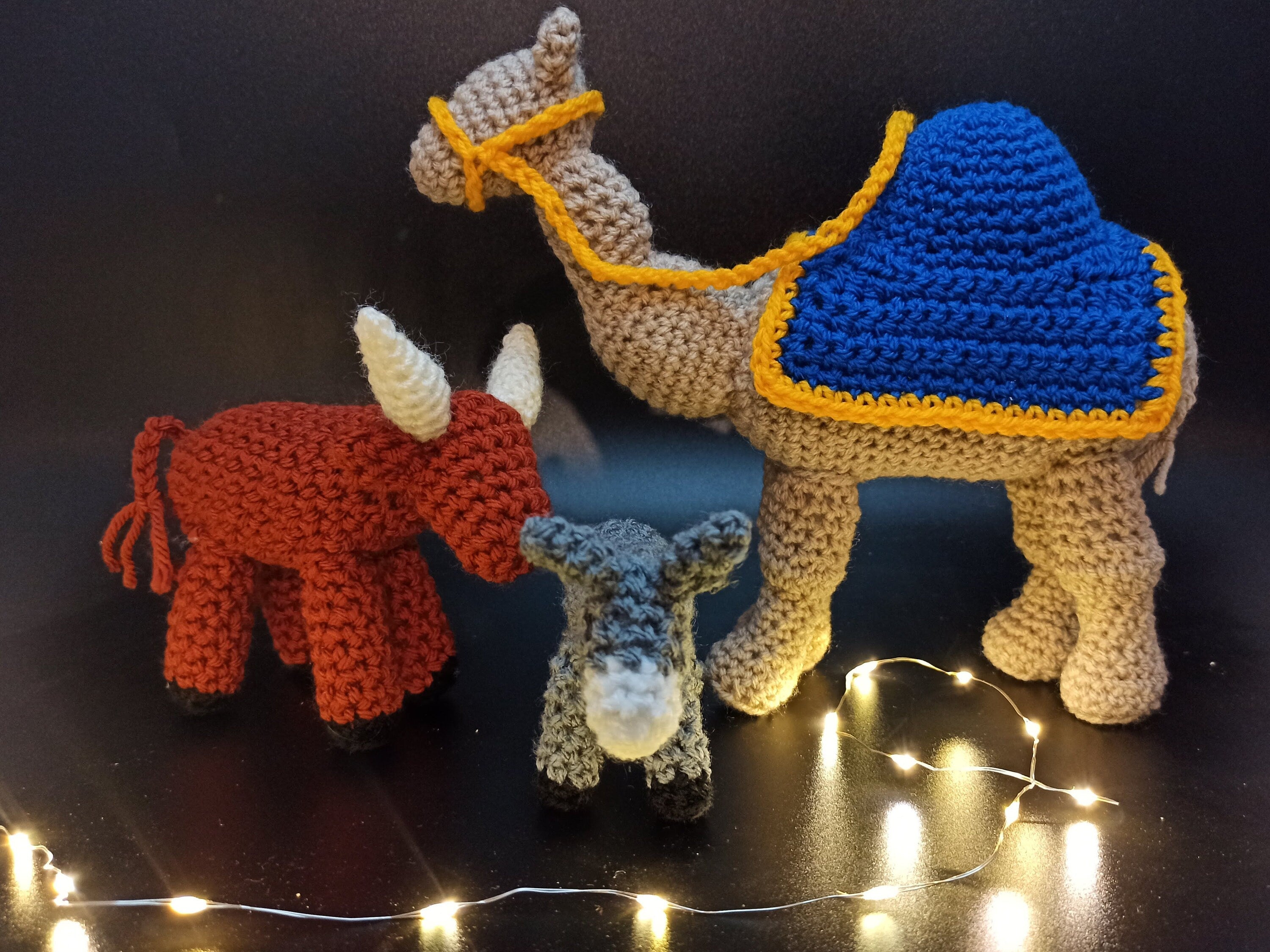 Handmade Crochet Nativity Animal Set: Camel, Cow & Donkey