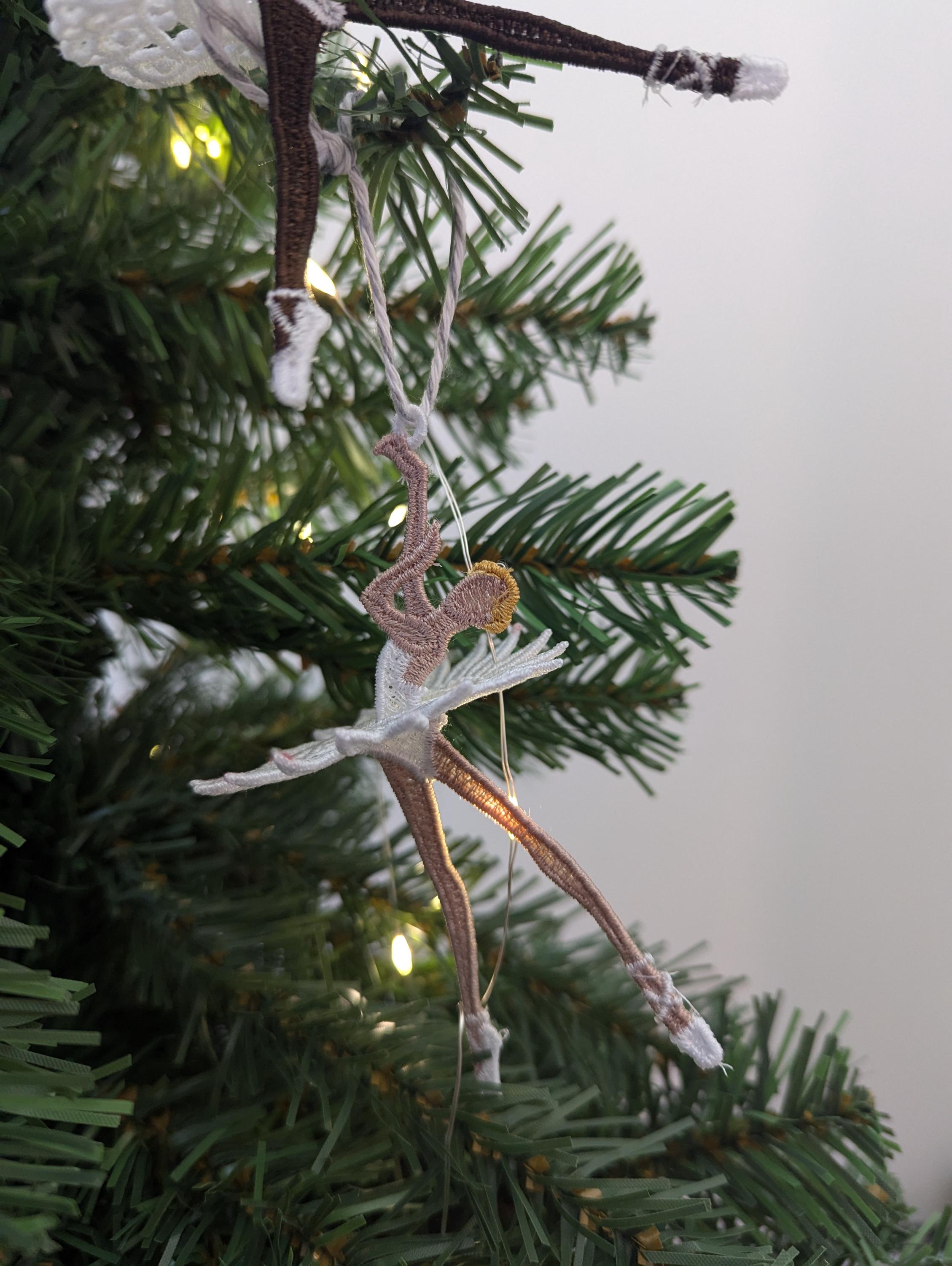Lacey Ballerina Christmas Ornament, Machine Embroidery Dancer Decoration