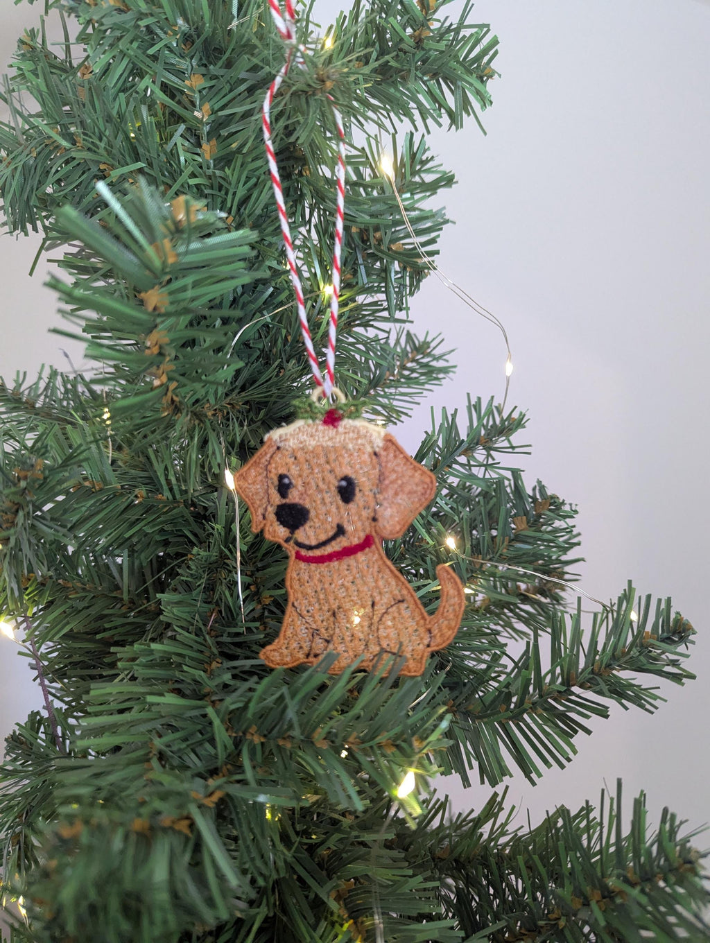 Embroidered hanging Labrador Christmas decorations, machine embroidery