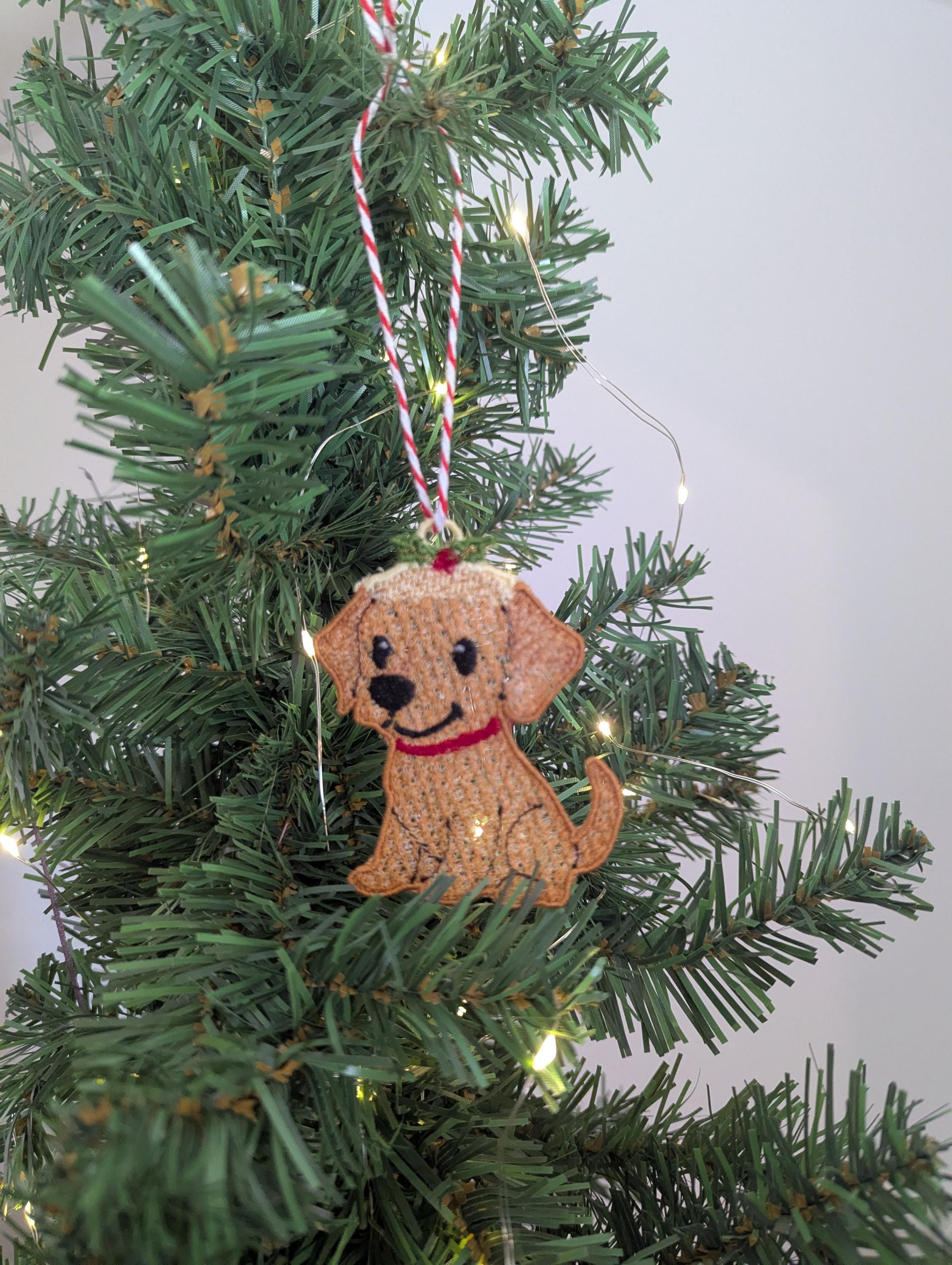 Embroidered hanging Labrador Christmas decorations, machine embroidery