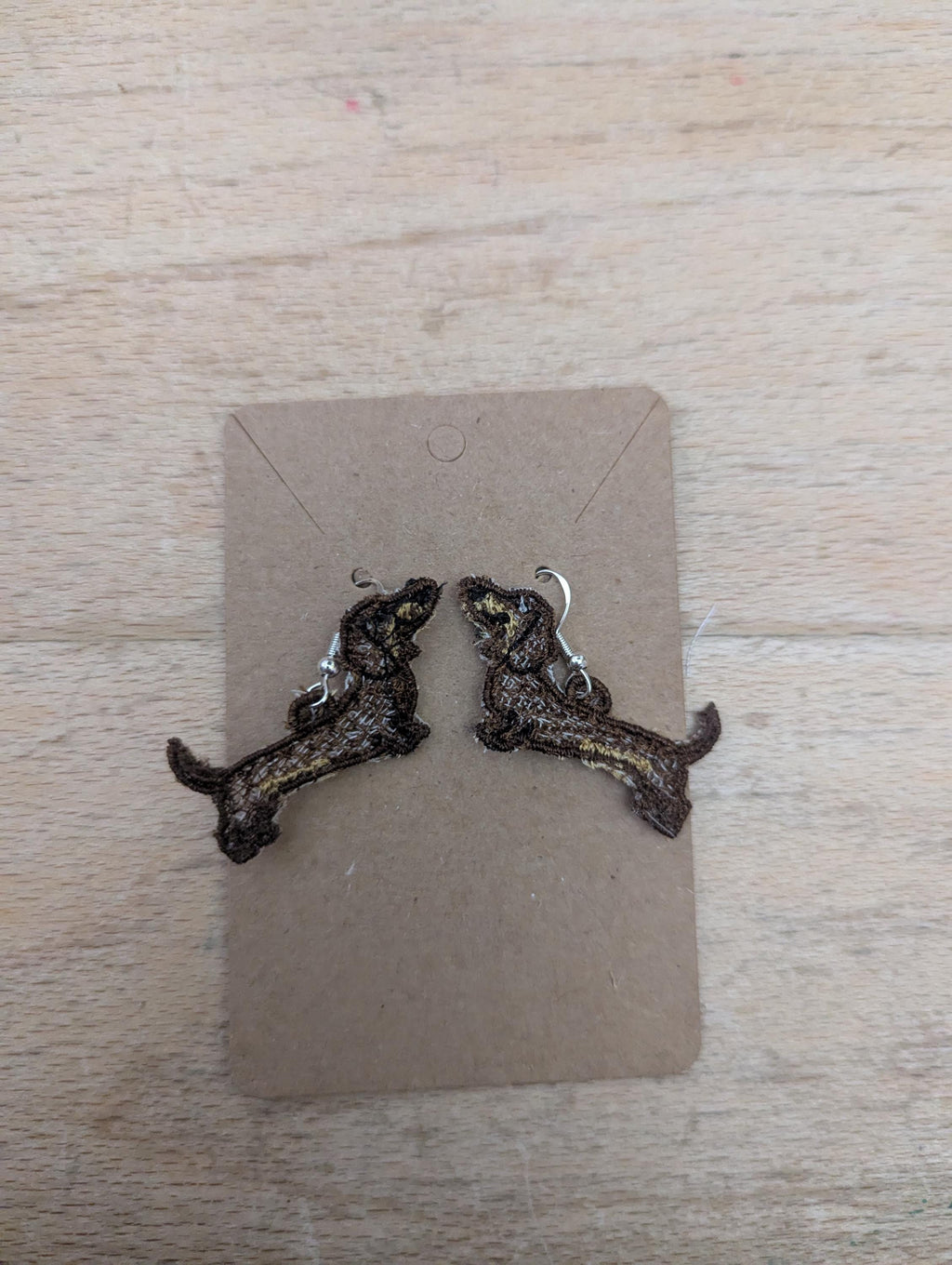 Embroidered Dachshund Earrings: Sausage Dog Dangle Jewelry