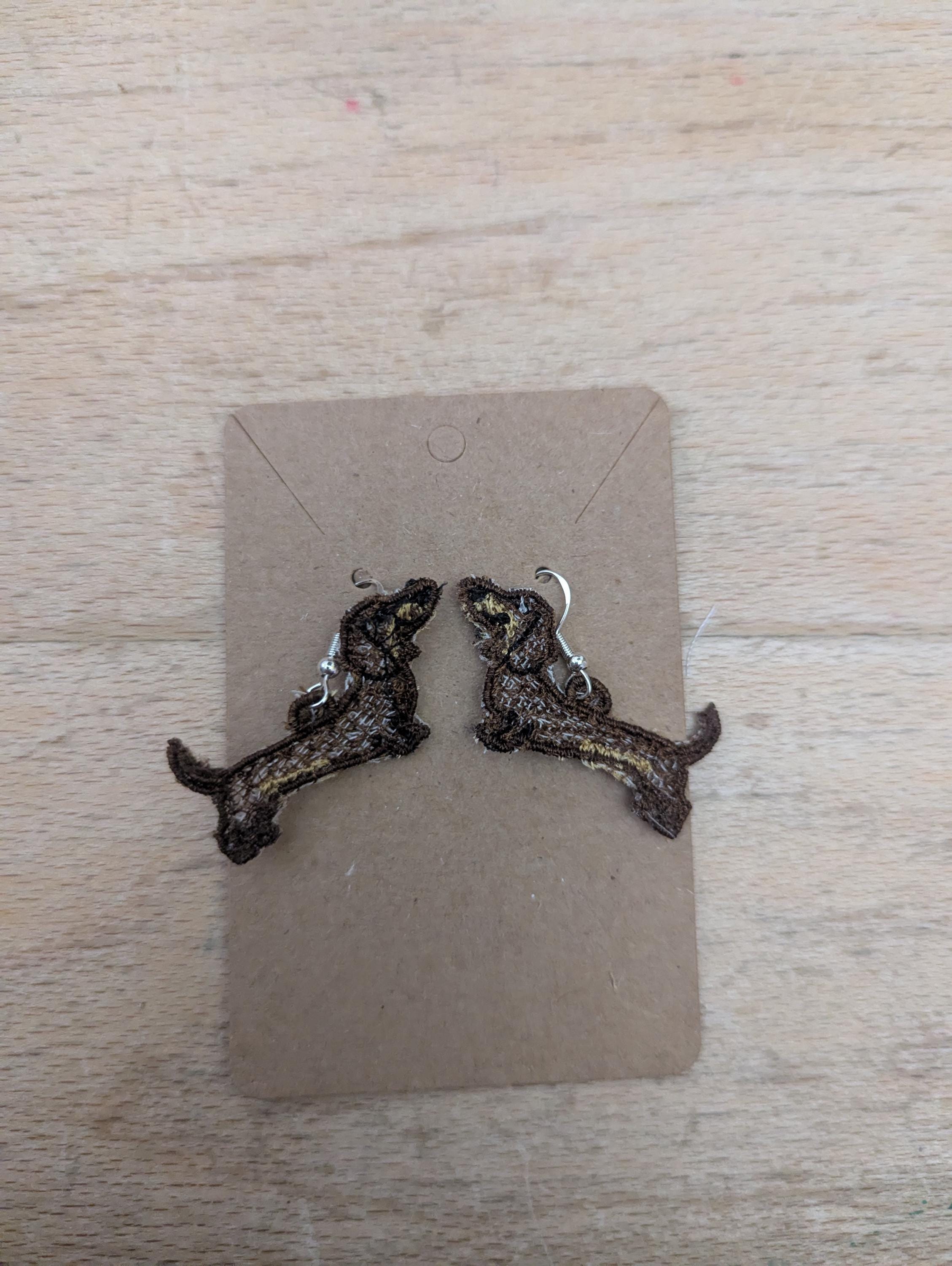 Embroidered Dachshund Earrings: Sausage Dog Dangle Jewelry