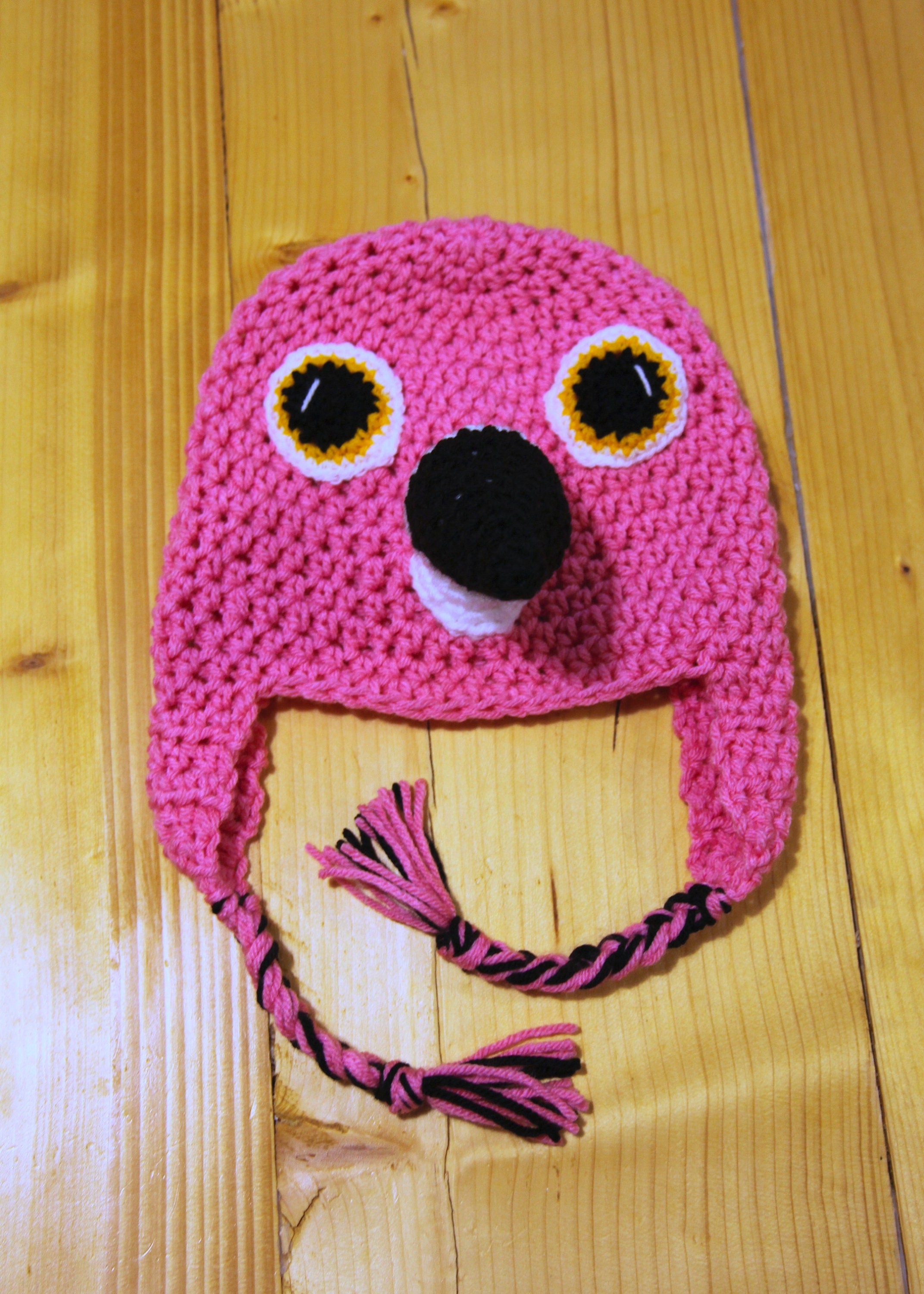 Crochet Flamingo hat, winter novelty hat, newborn, toddler, child, adult sizes