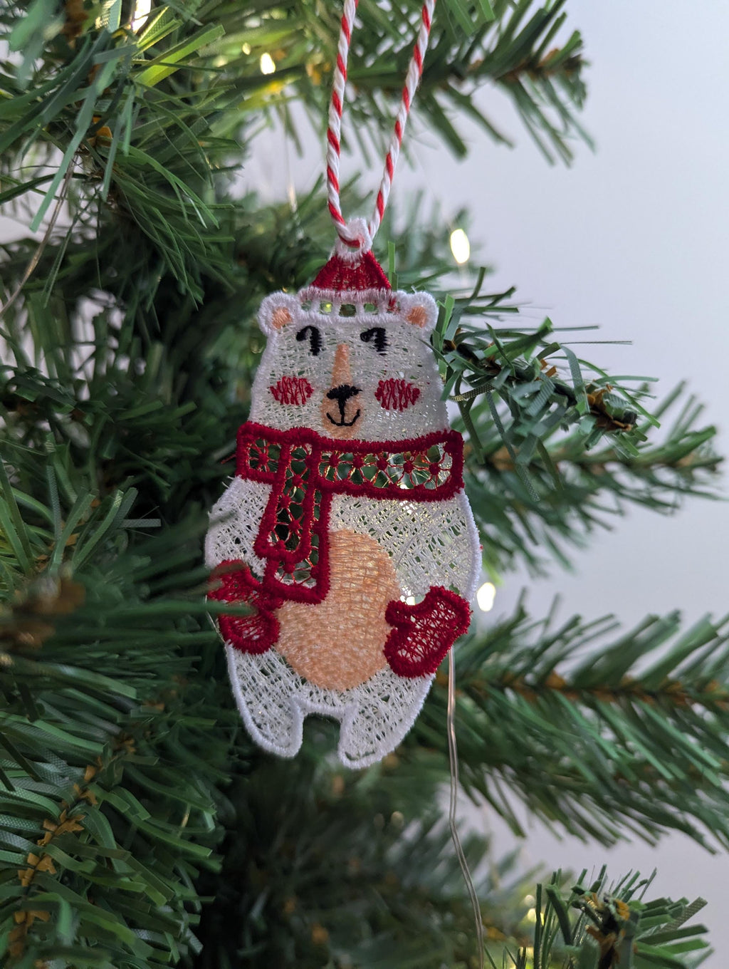 Embroidered Lace Polar Bear Christmas Ornament