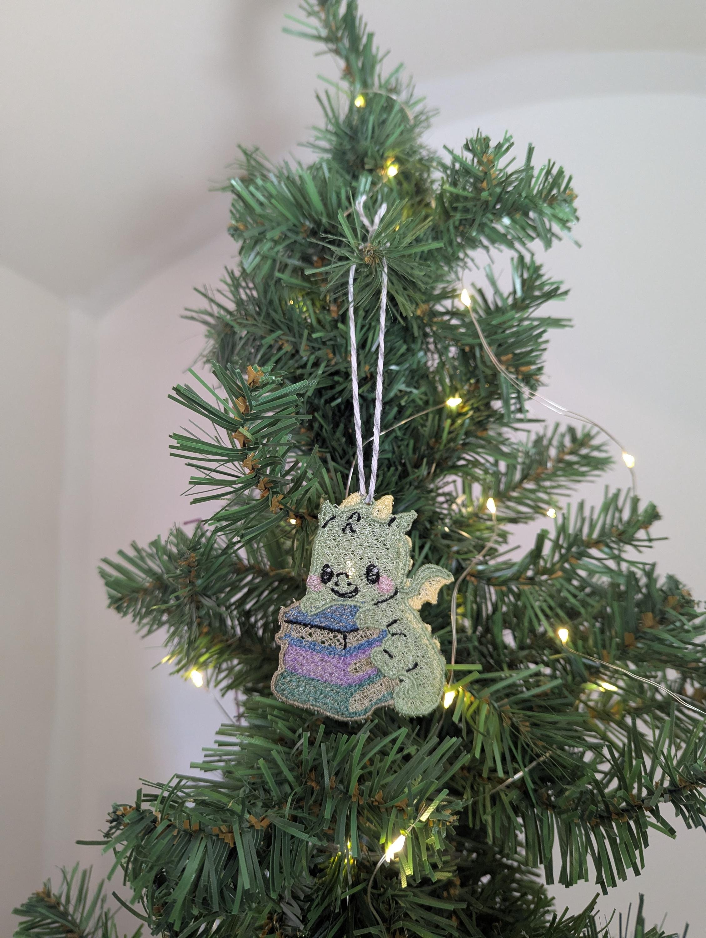 Embroidered hanging Book Dragon decorations, machine embroidery