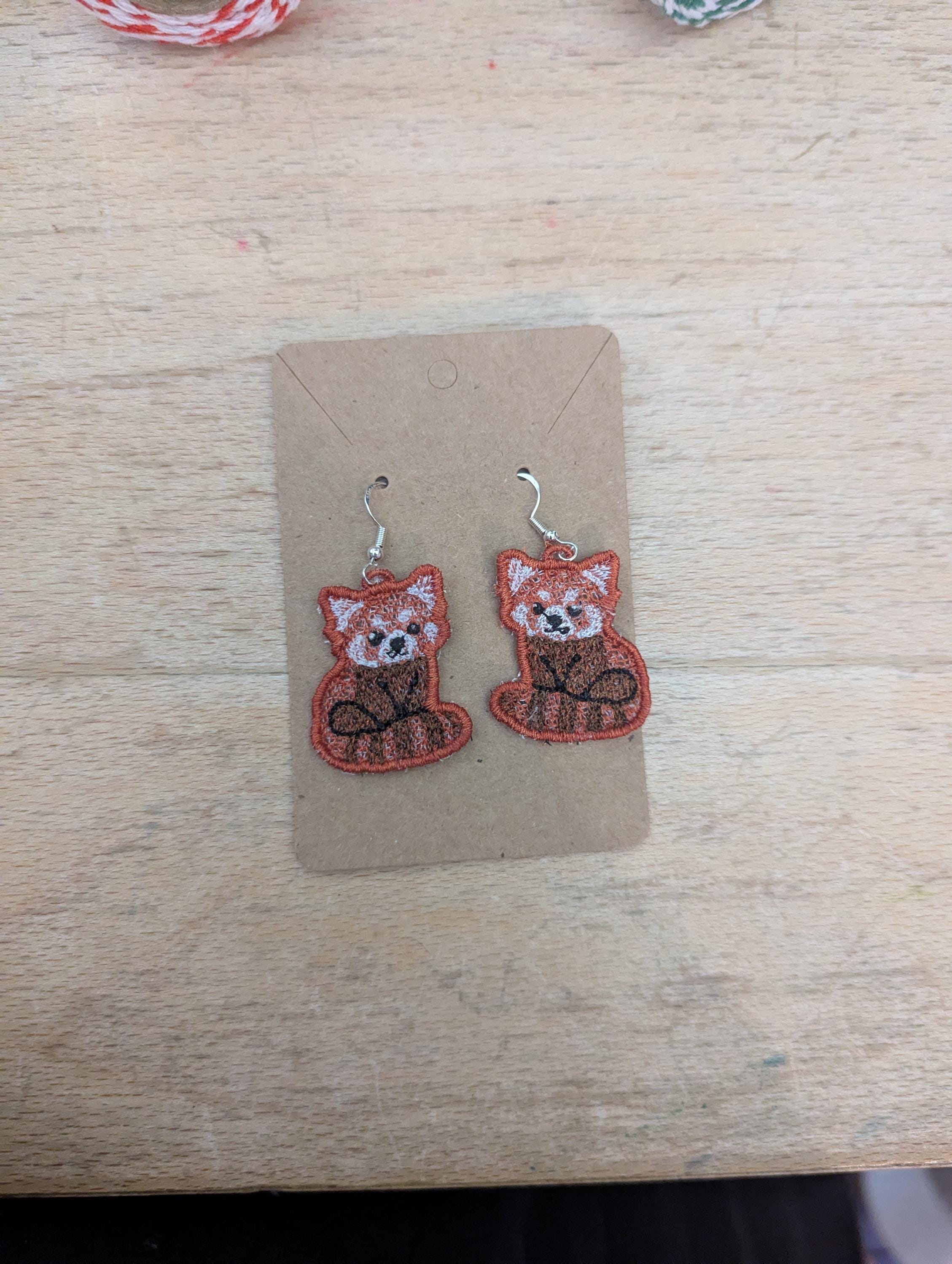 Boucles d'oreilles Panda Roux, cadeau brodé à la machine pour femmes et filles, bijoux fantaisie pendantes