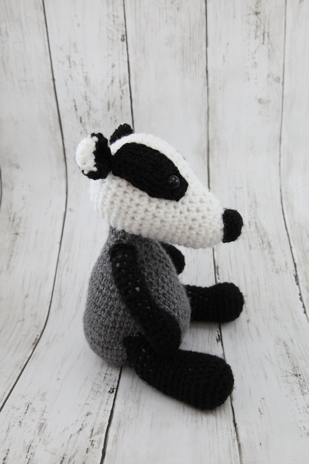 Cuddly Badger crochet soft toy, plush, handmade, plushies softies stuffed woodland decor gift children