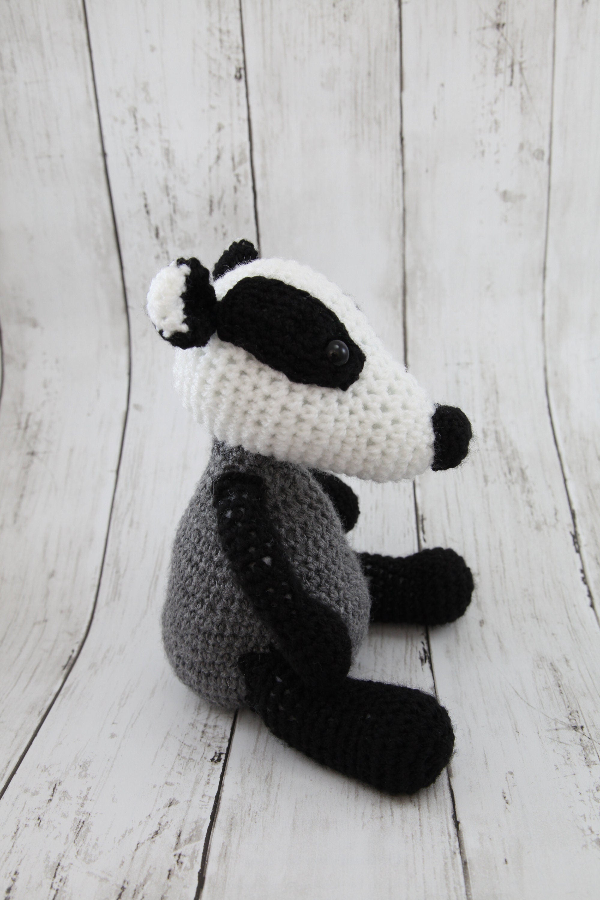 Cuddly Badger crochet soft toy, plush, handmade, plushies softies stuffed woodland decor gift children