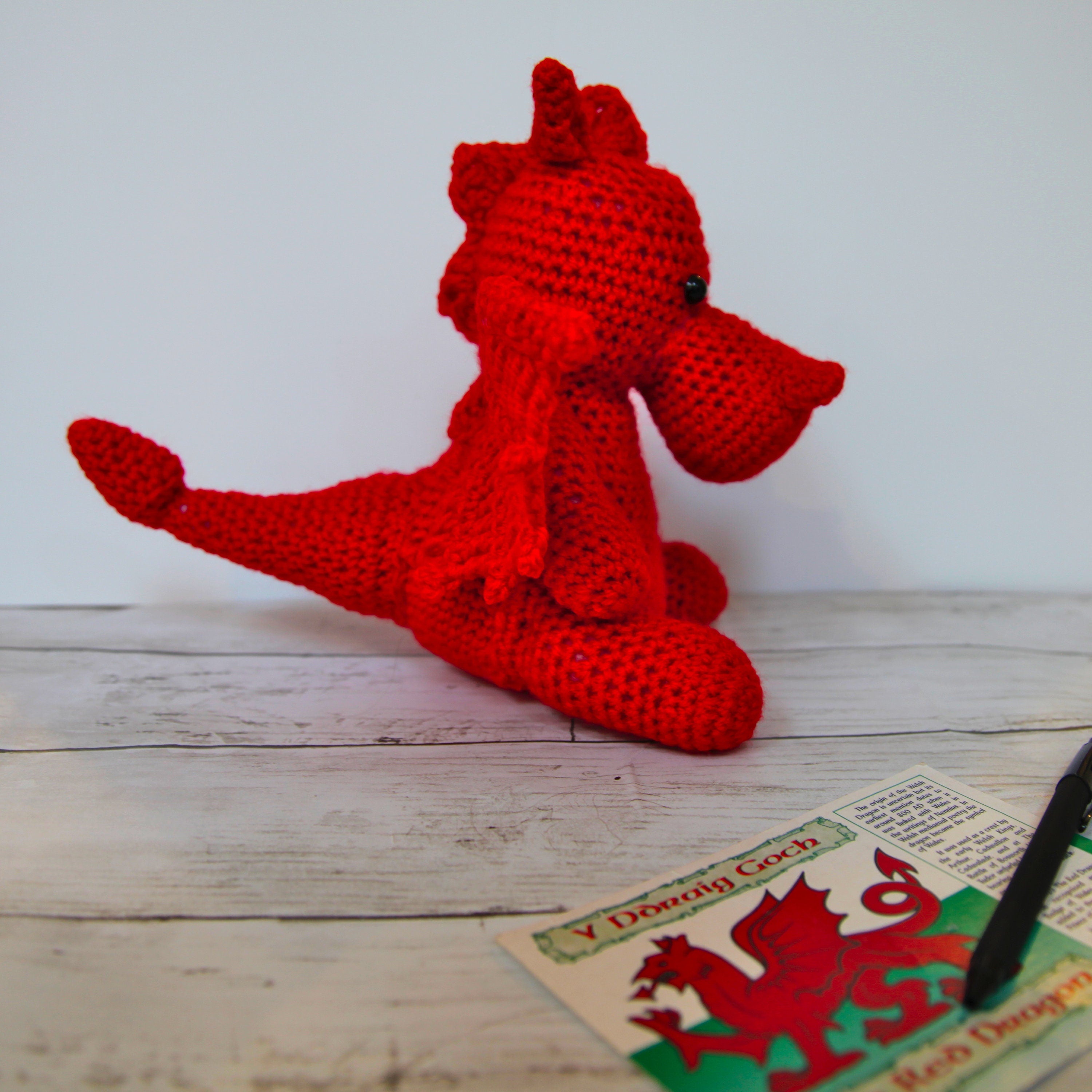 Welsh cuddly crochet dragon, soft stuffed knitted toy, stuffies, plushies, plush toys