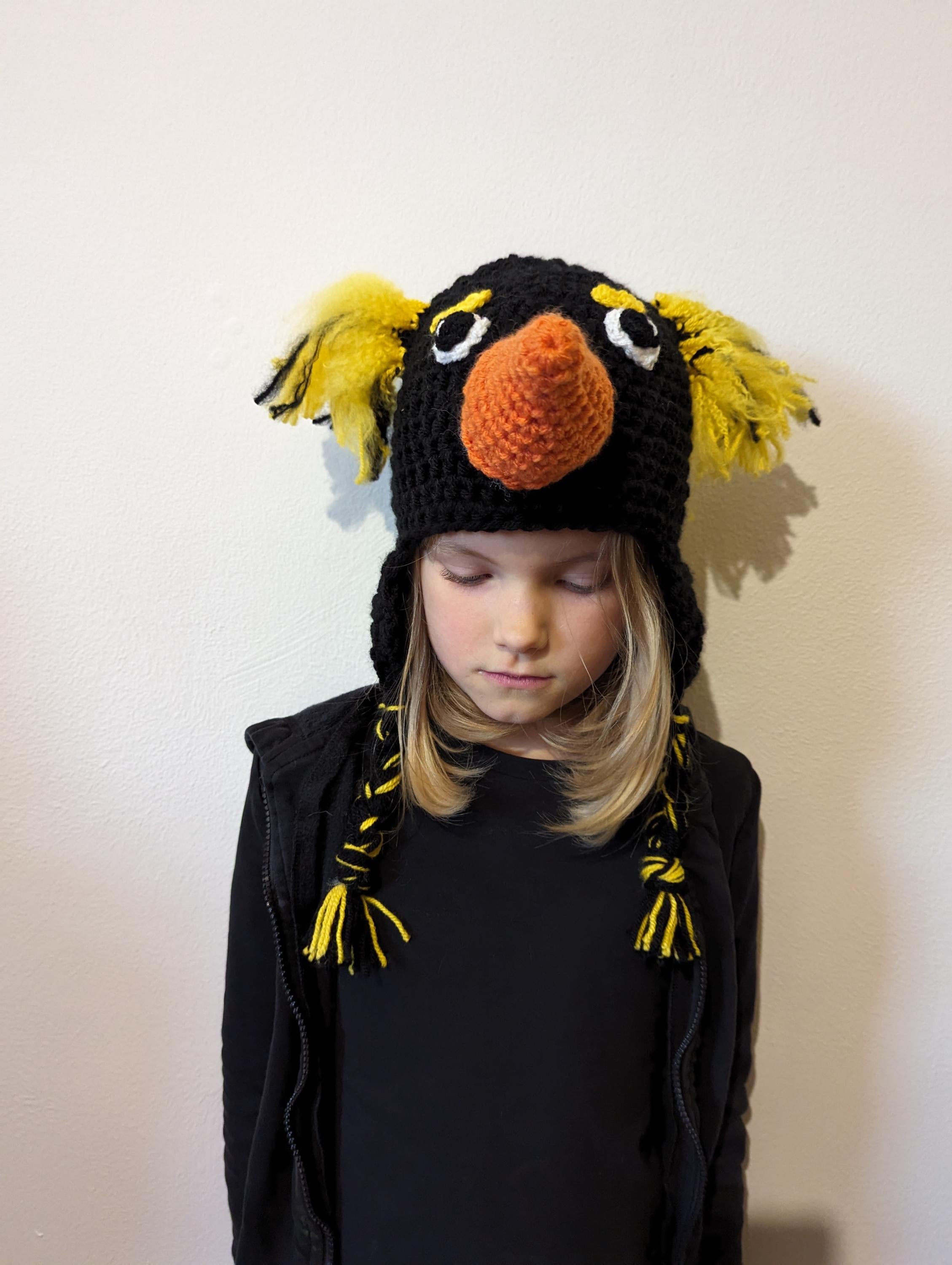 Crochet rockhopper penguin hat, toddler, child, adult sizes