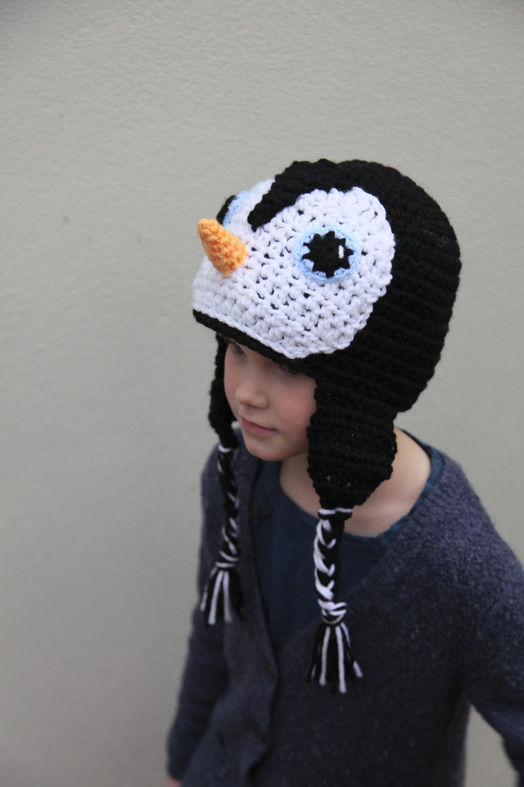 Crochet penguin hat, toddler, child, adult sizes