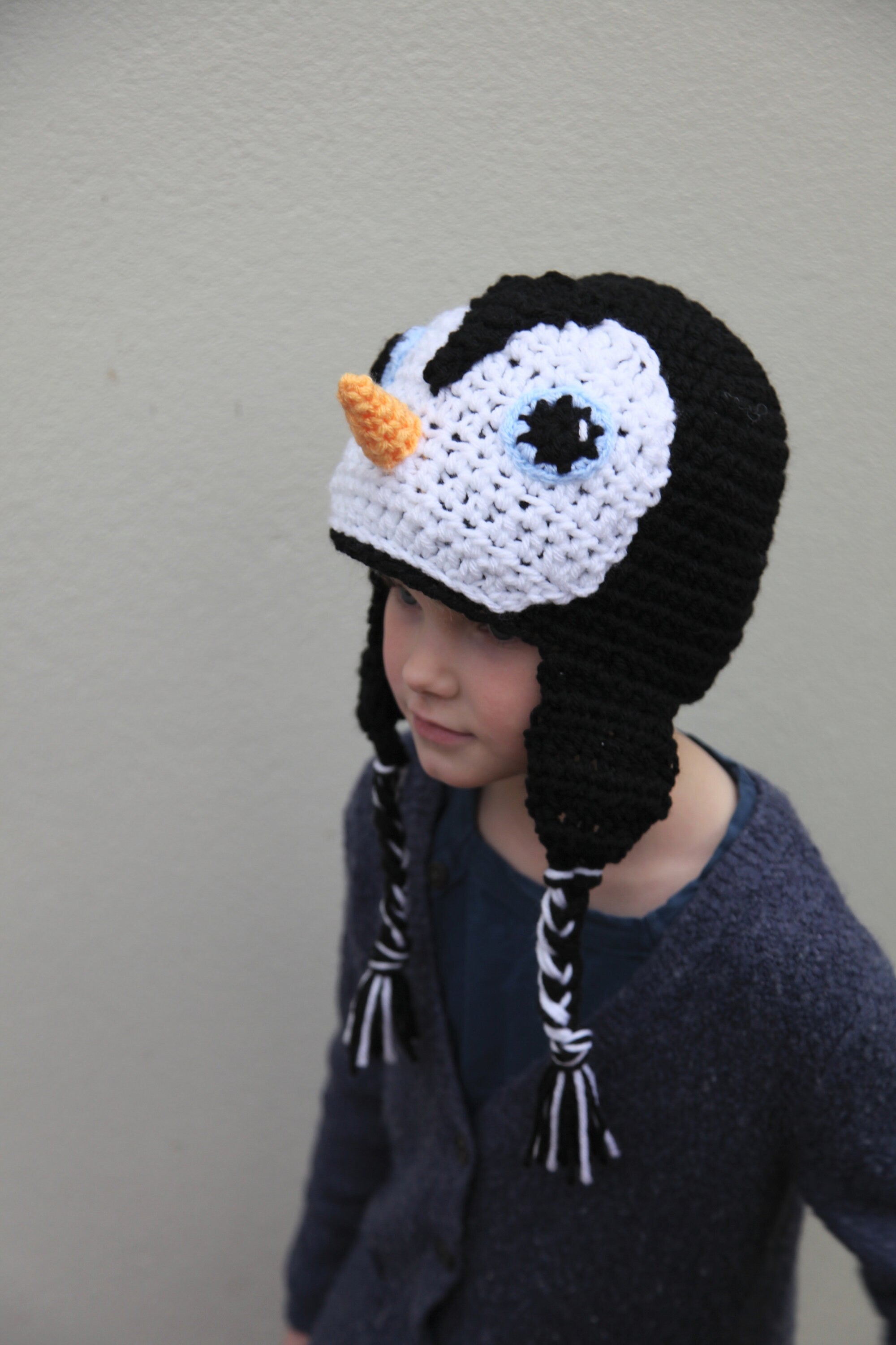 Crochet penguin hat, toddler, child, adult sizes