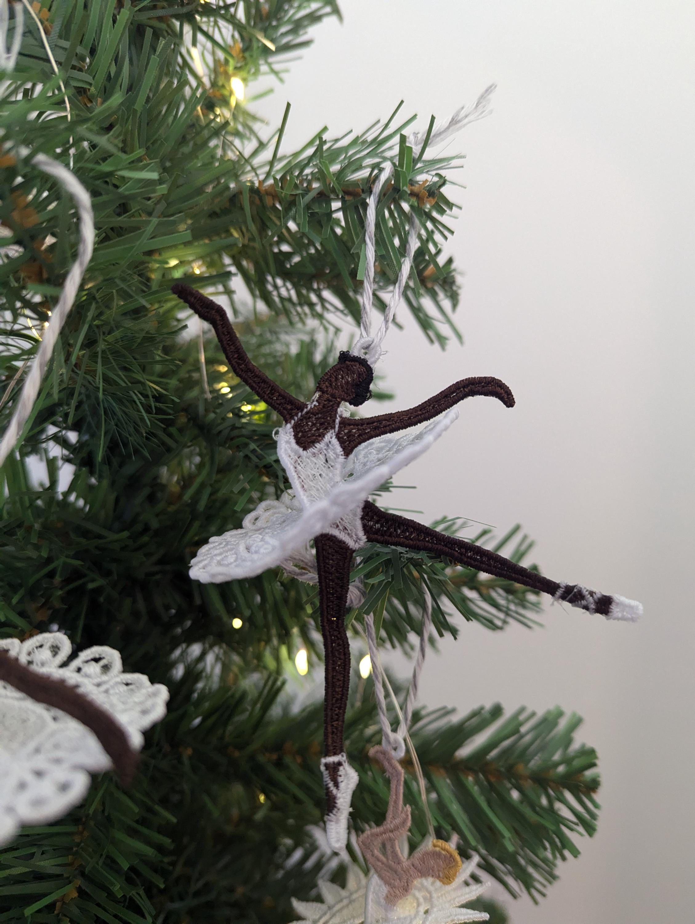 Lacey Ballerina Christmas Ornament, Machine Embroidery Dancer Decoration