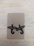 Dragon earrings, machine embroidered gift for women girls,  present jewellery drop dangle earrings