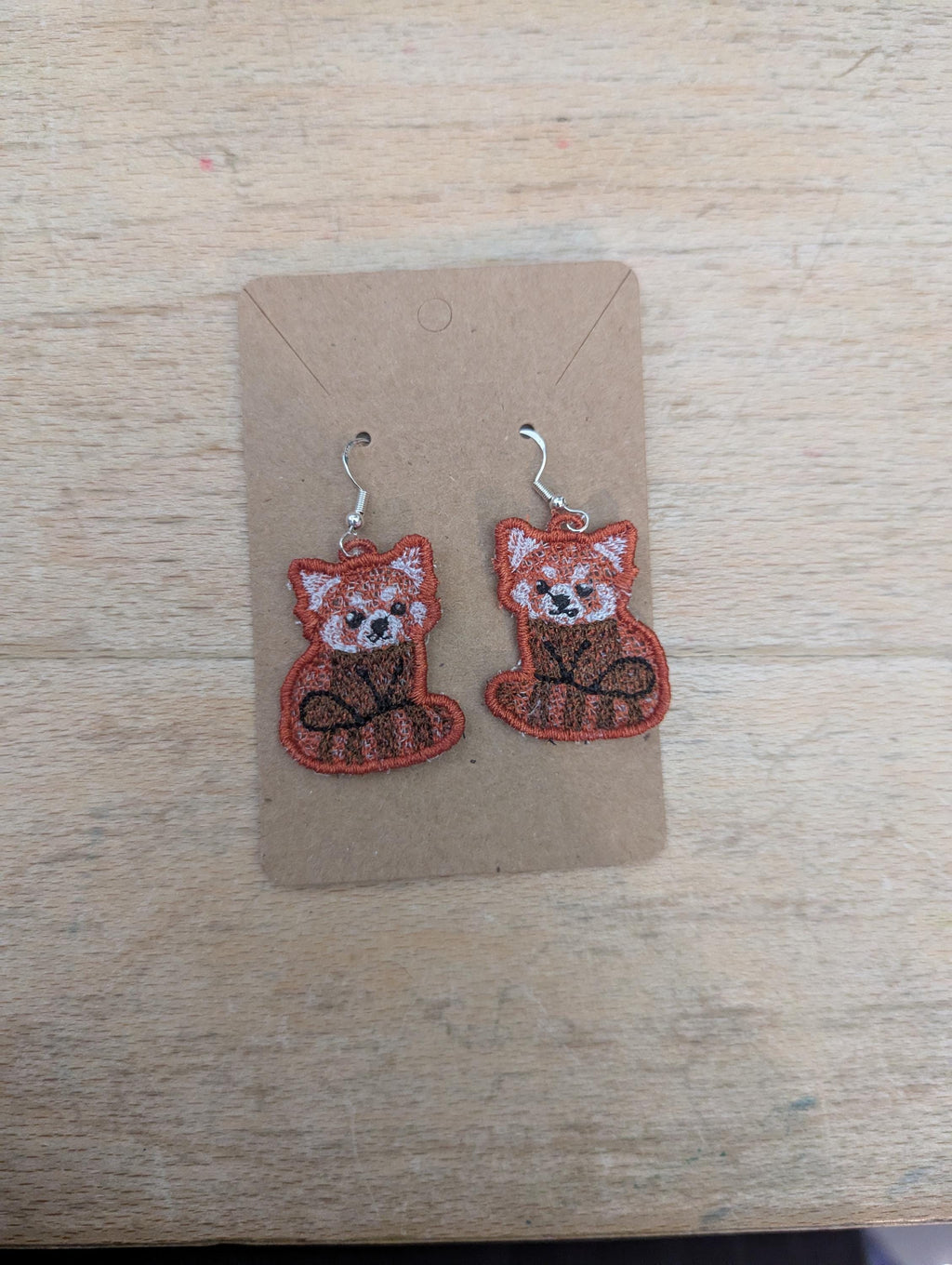 Boucles d'oreilles Panda Roux, cadeau brodé à la machine pour femmes et filles, bijoux fantaisie pendantes