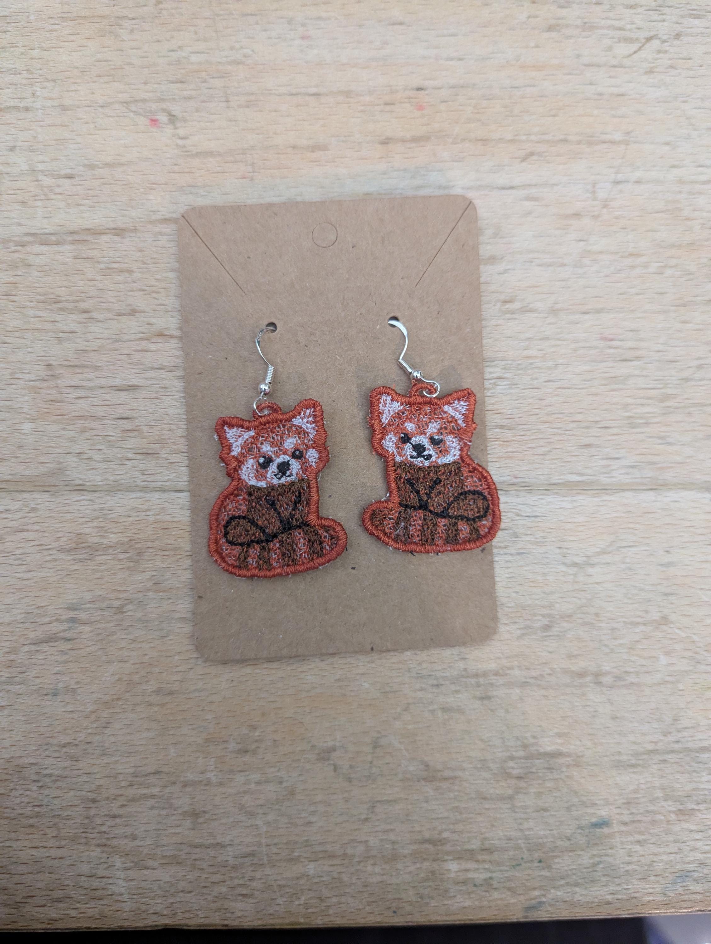 Boucles d'oreilles Panda Roux, cadeau brodé à la machine pour femmes et filles, bijoux fantaisie pendantes