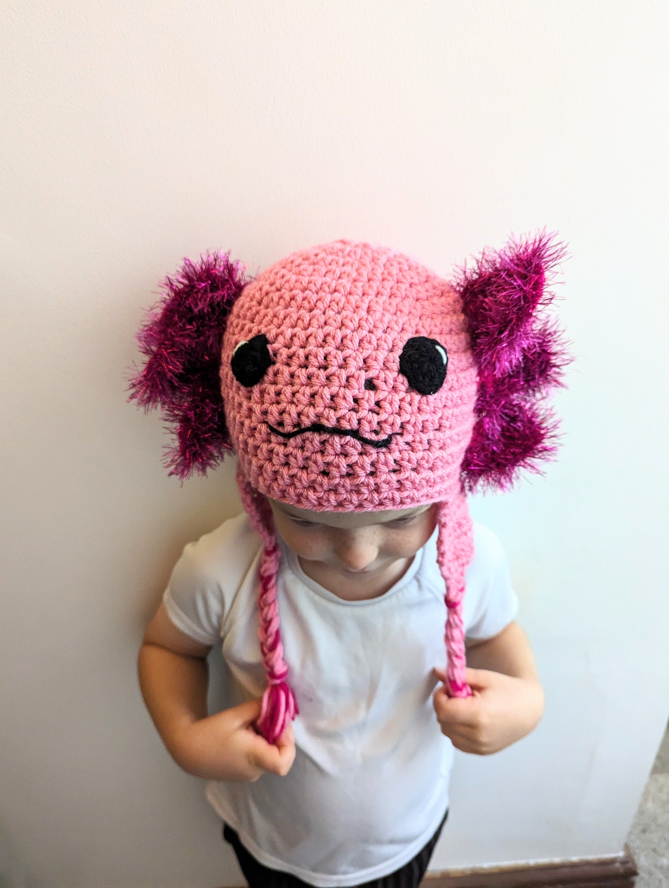 Crochet Axolotl hat, winter novelty hat, newborn, child, toddler, adult sizes