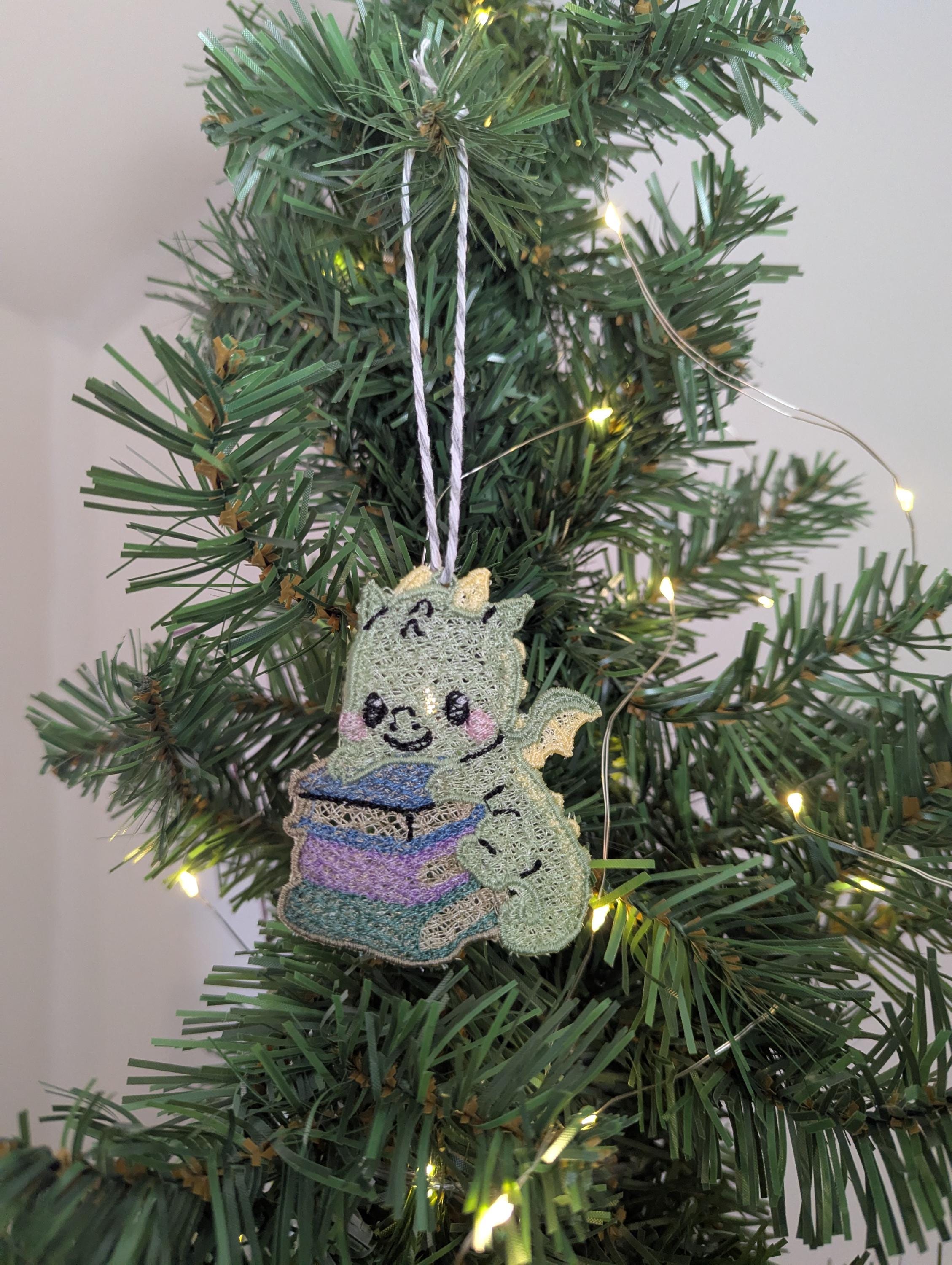 Embroidered hanging Book Dragon decorations, machine embroidery