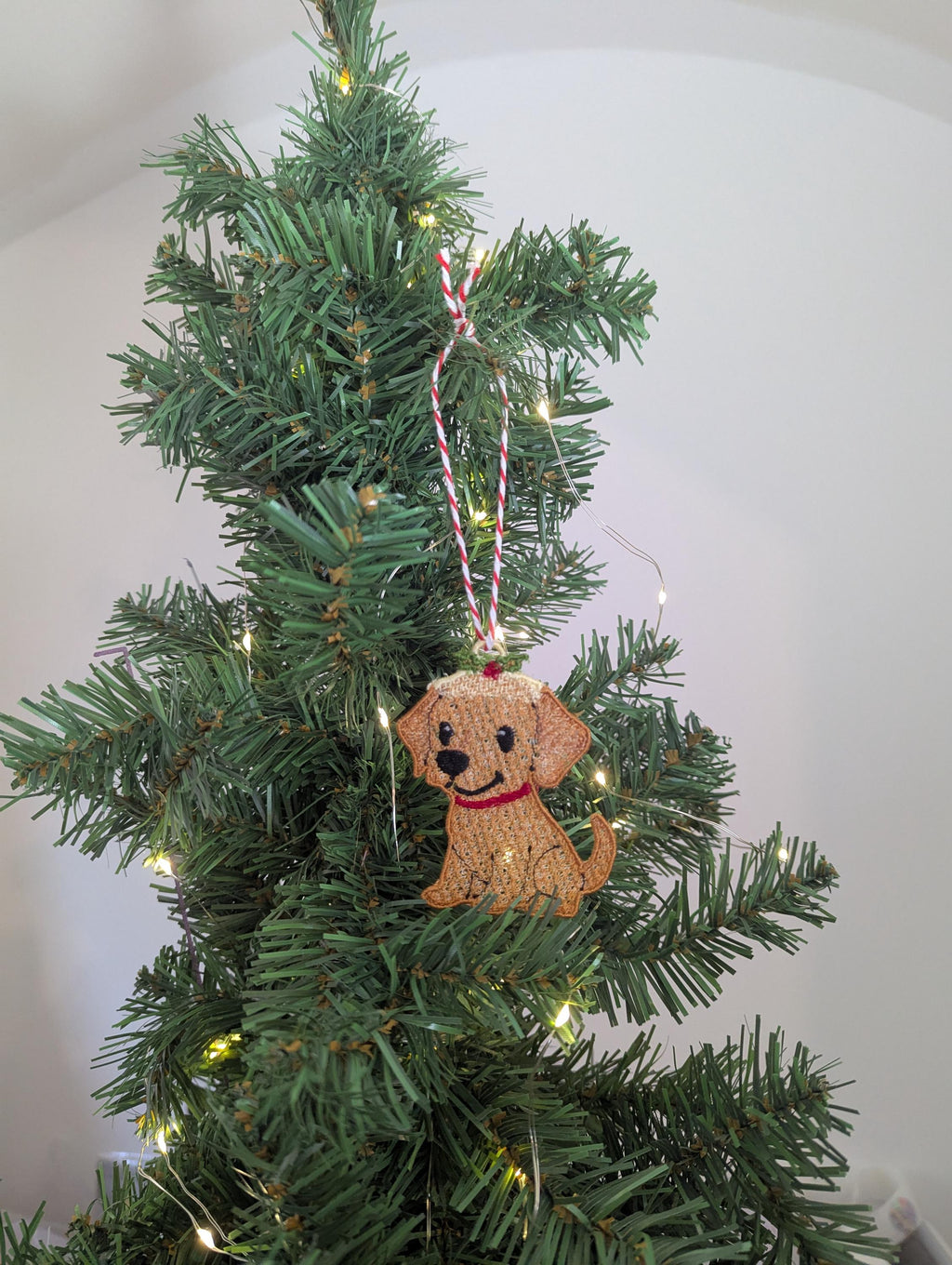 Embroidered hanging Labrador Christmas decorations, machine embroidery