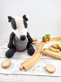 Cuddly Badger crochet soft toy, plush, handmade, plushies softies stuffed woodland decor gift children