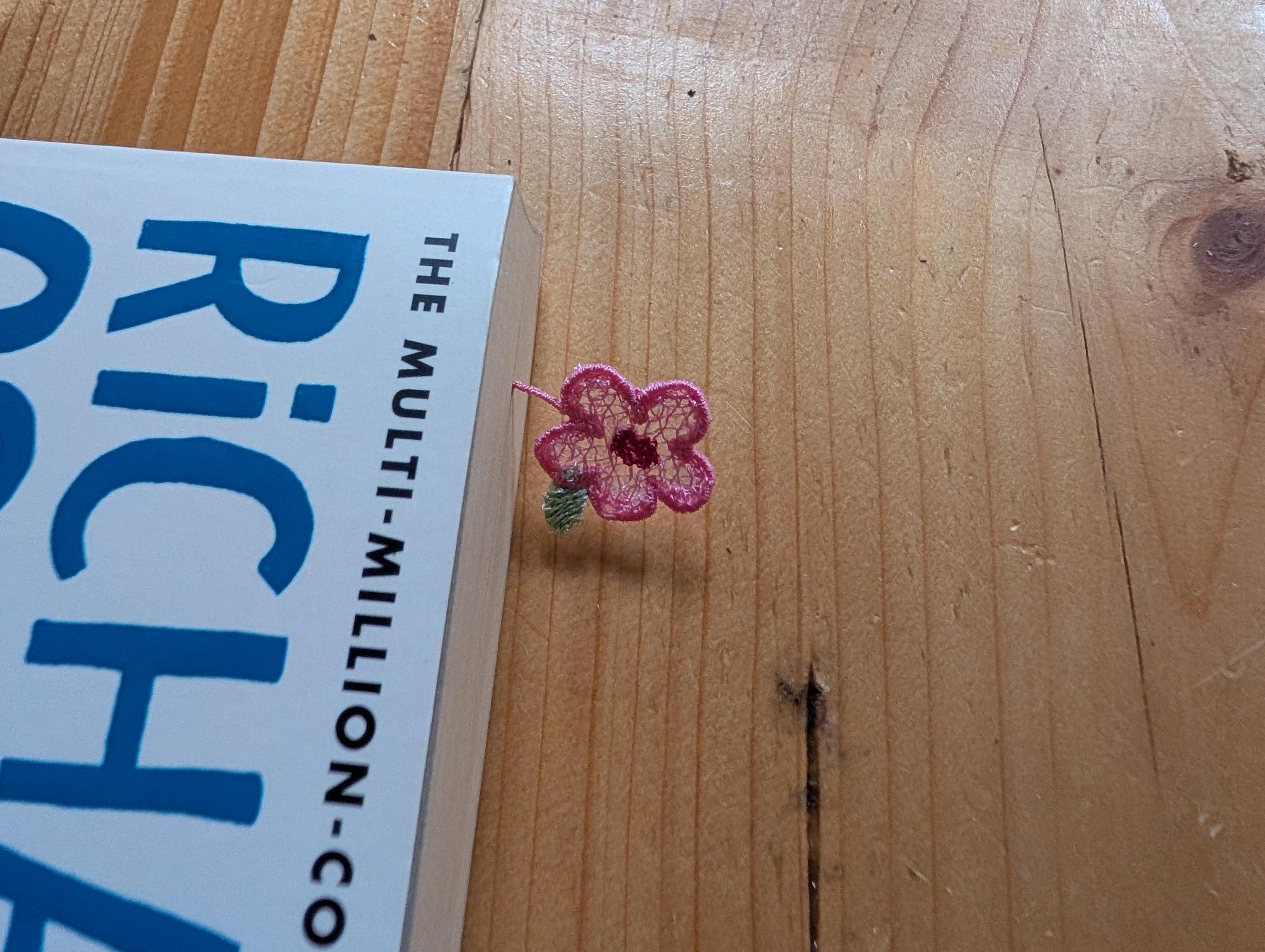 Embroidered Floral Bookmark, Pink Cottagecore Book Lover Gift machine embroidery