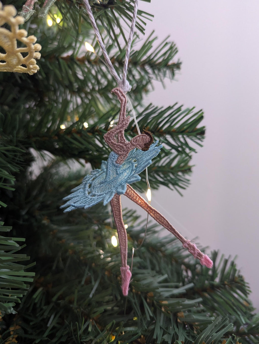 Embroidered Ballerina Ornament: Lacey Hanging Dancer Decoration
