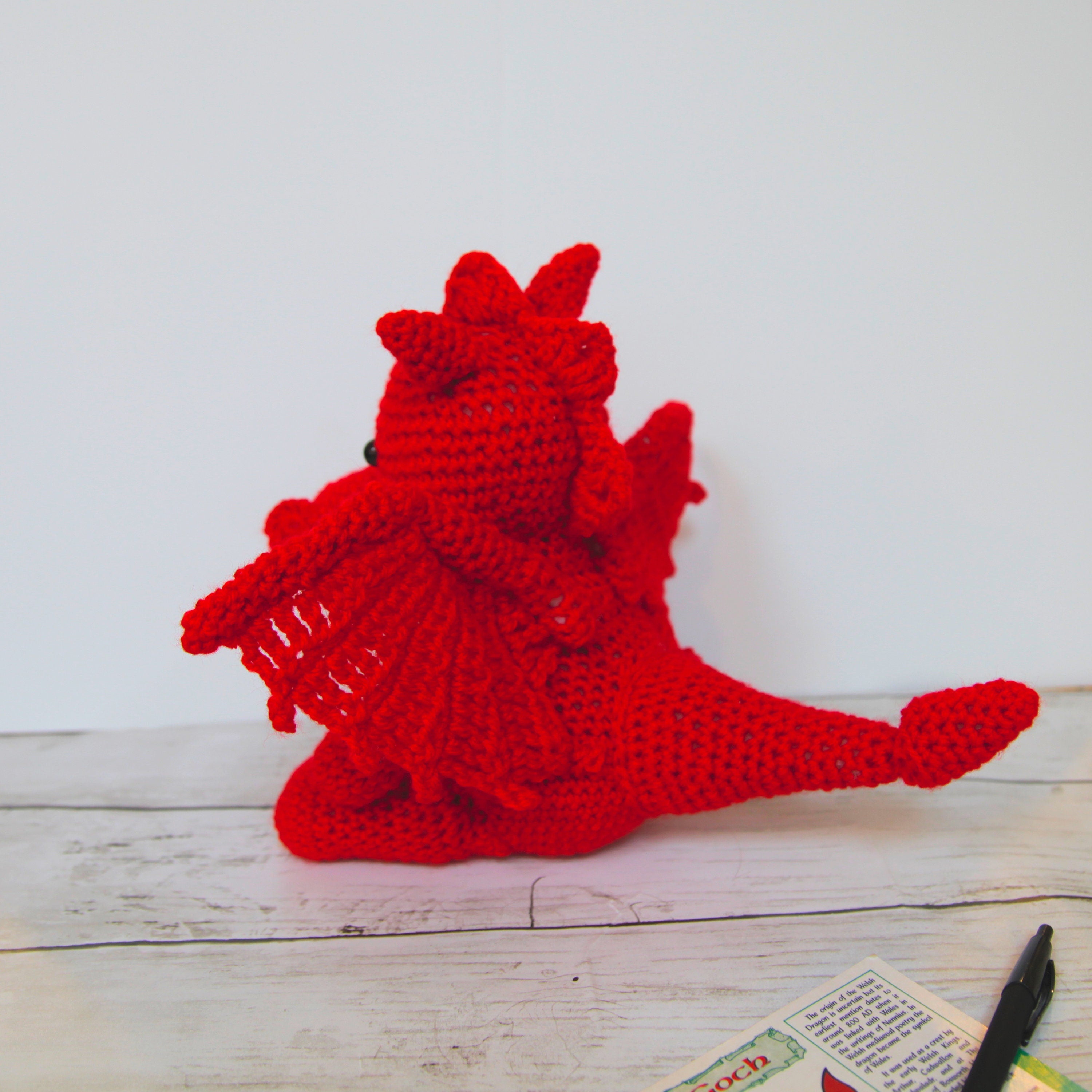 Welsh cuddly crochet dragon, soft stuffed knitted toy, stuffies, plushies, plush toys