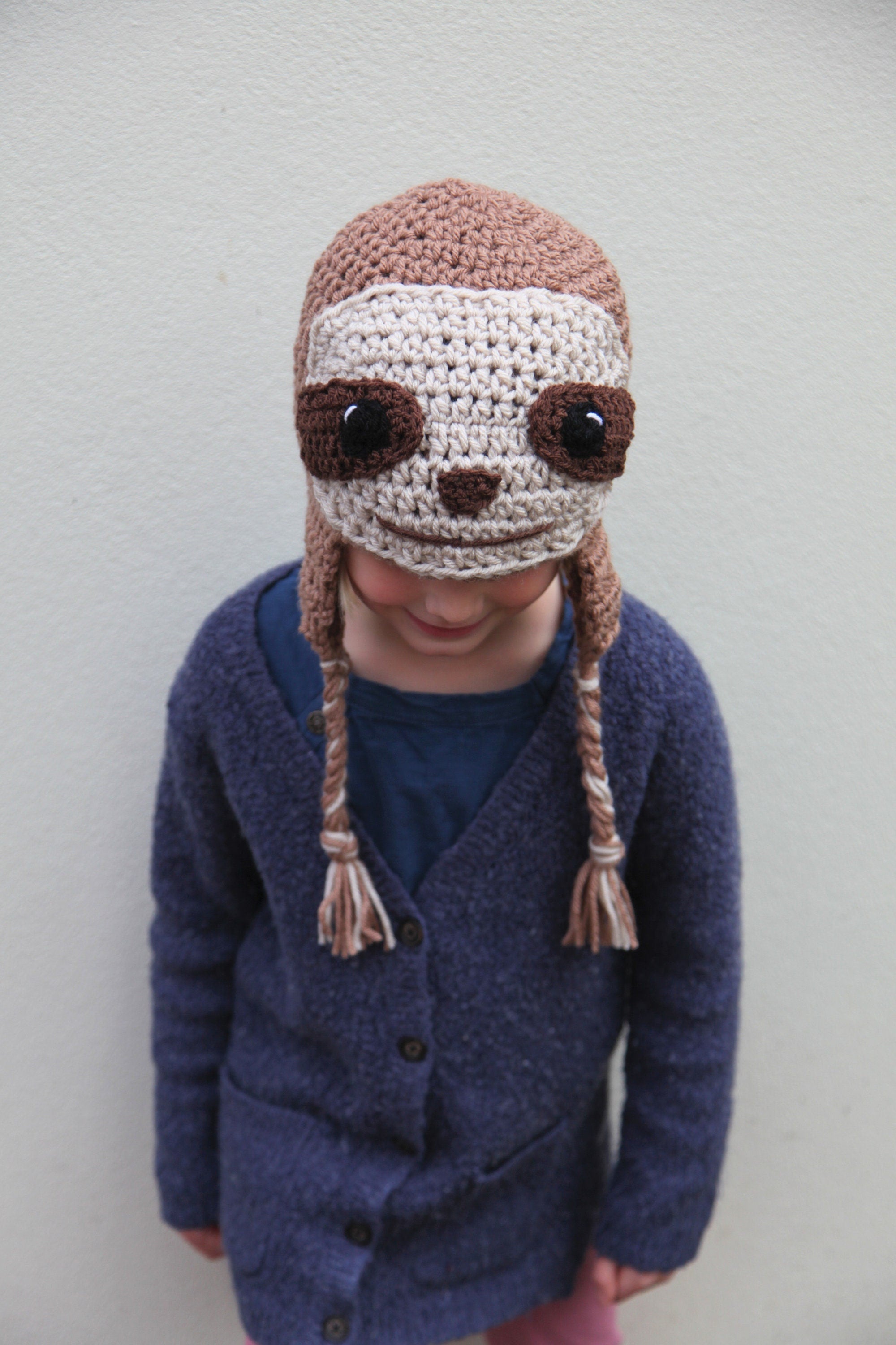 Crochet sloth winter hat, toddler, child adult sizes, novelty hat