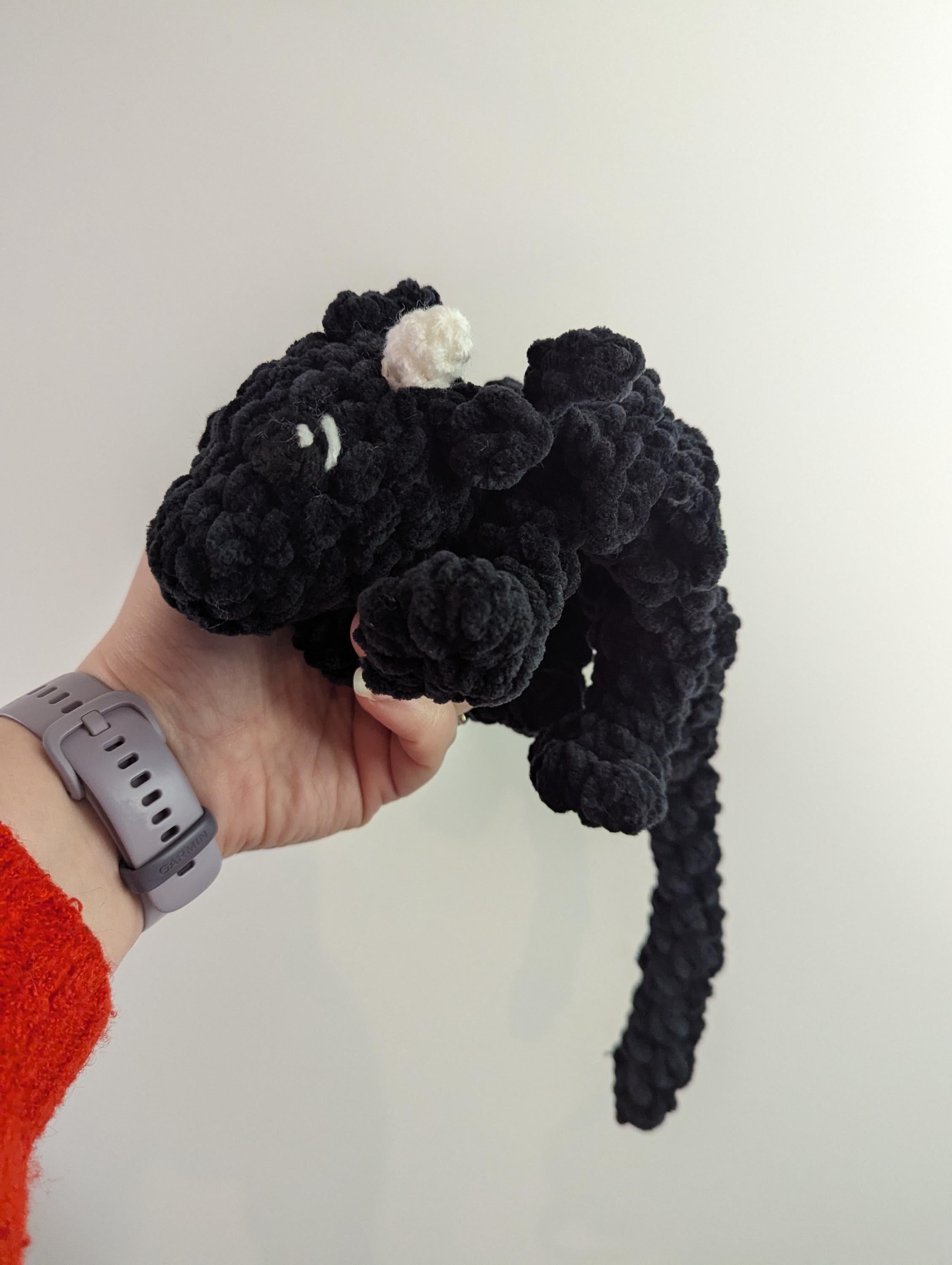 Plush crocheted dragon lovey, soft cuddly toy