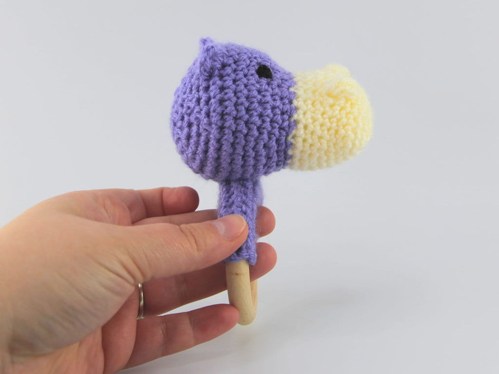 Crochet Hippo Teething Ring: Wooden Rattle, Newborn Gift