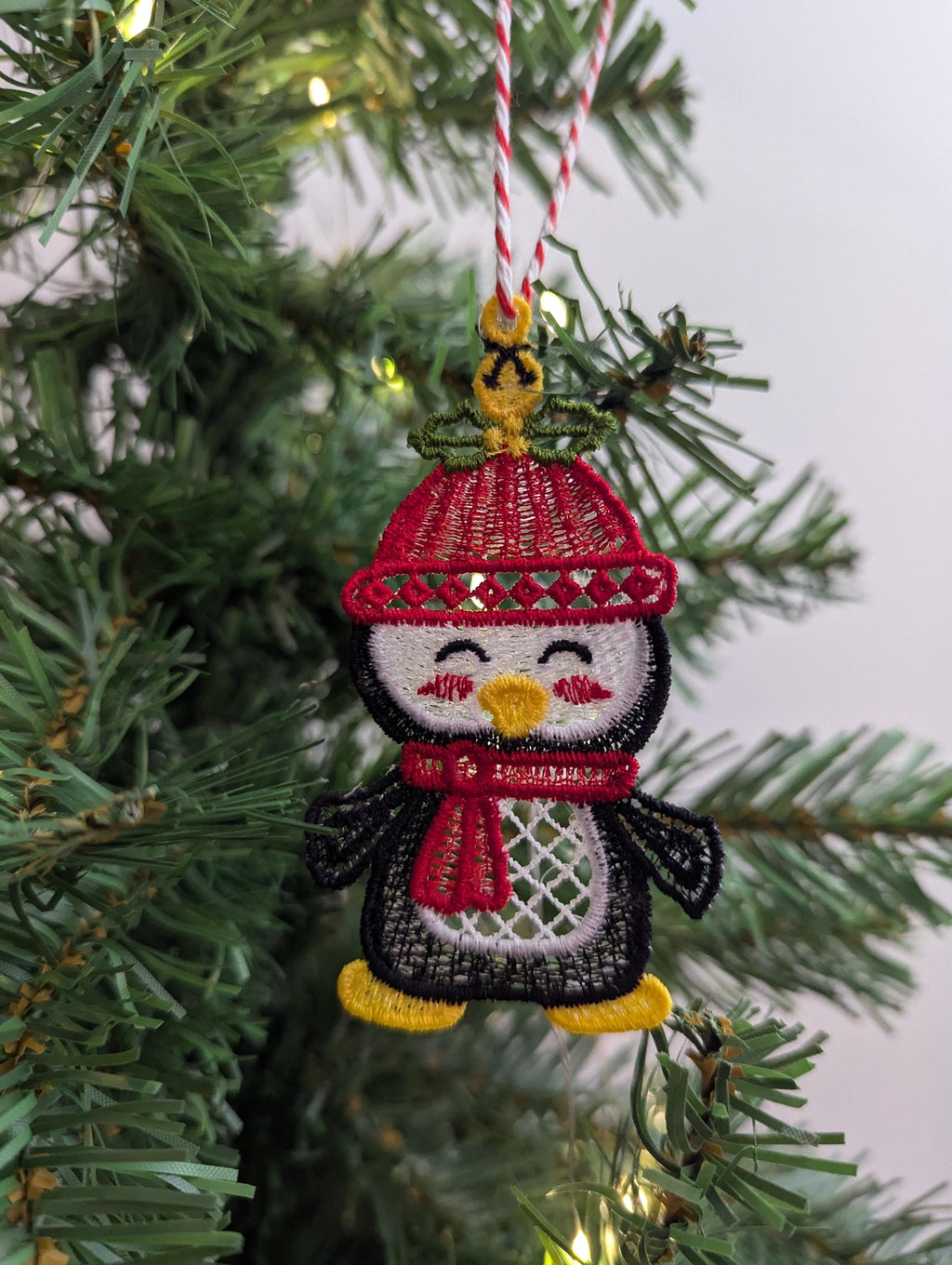 Embroidered Christmas Penguin Ornament: Hanging Decoration