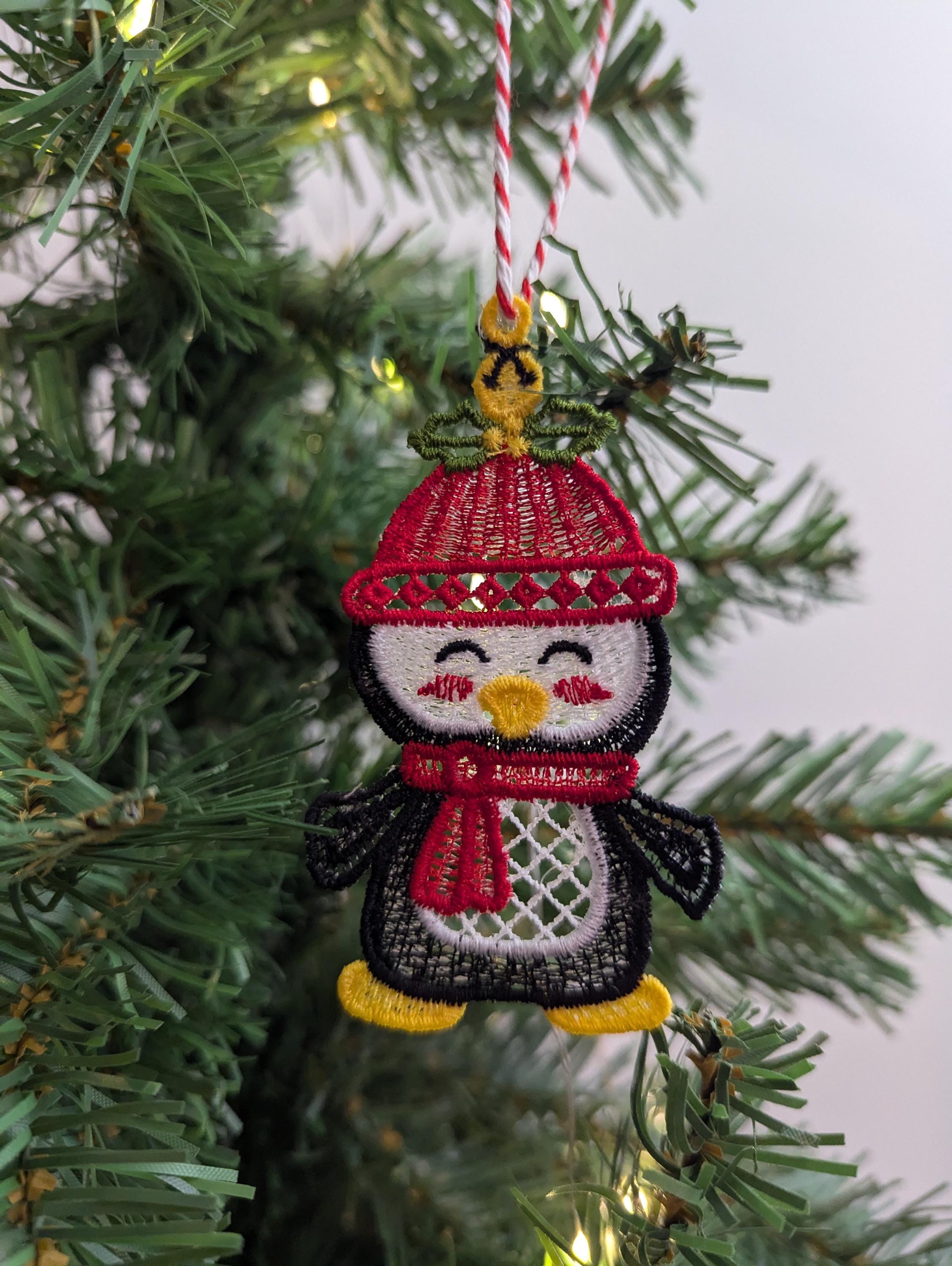 Embroidered Christmas Penguin Ornament: Hanging Decoration