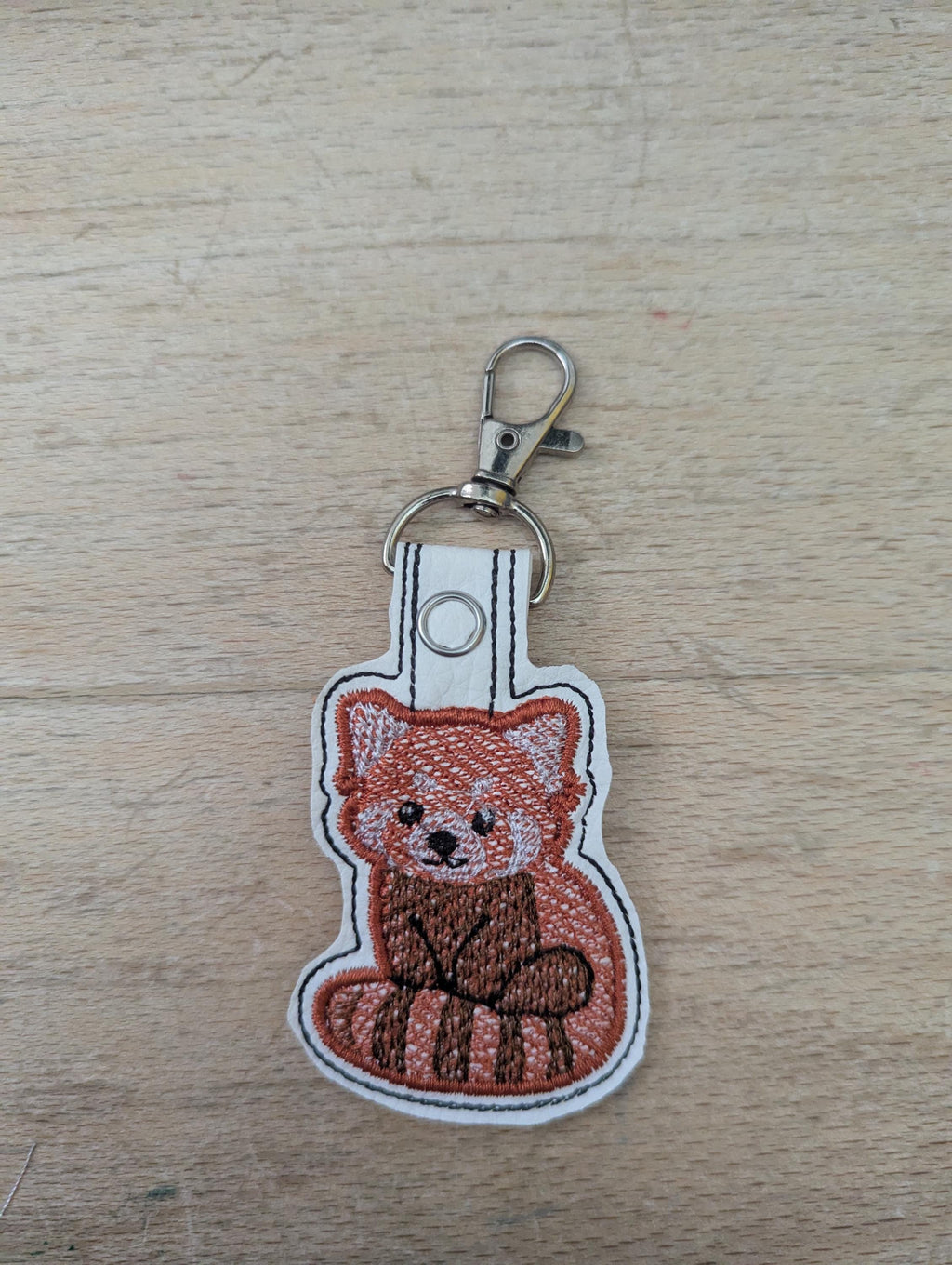 Red Panda keychain, machine embroidered keyring