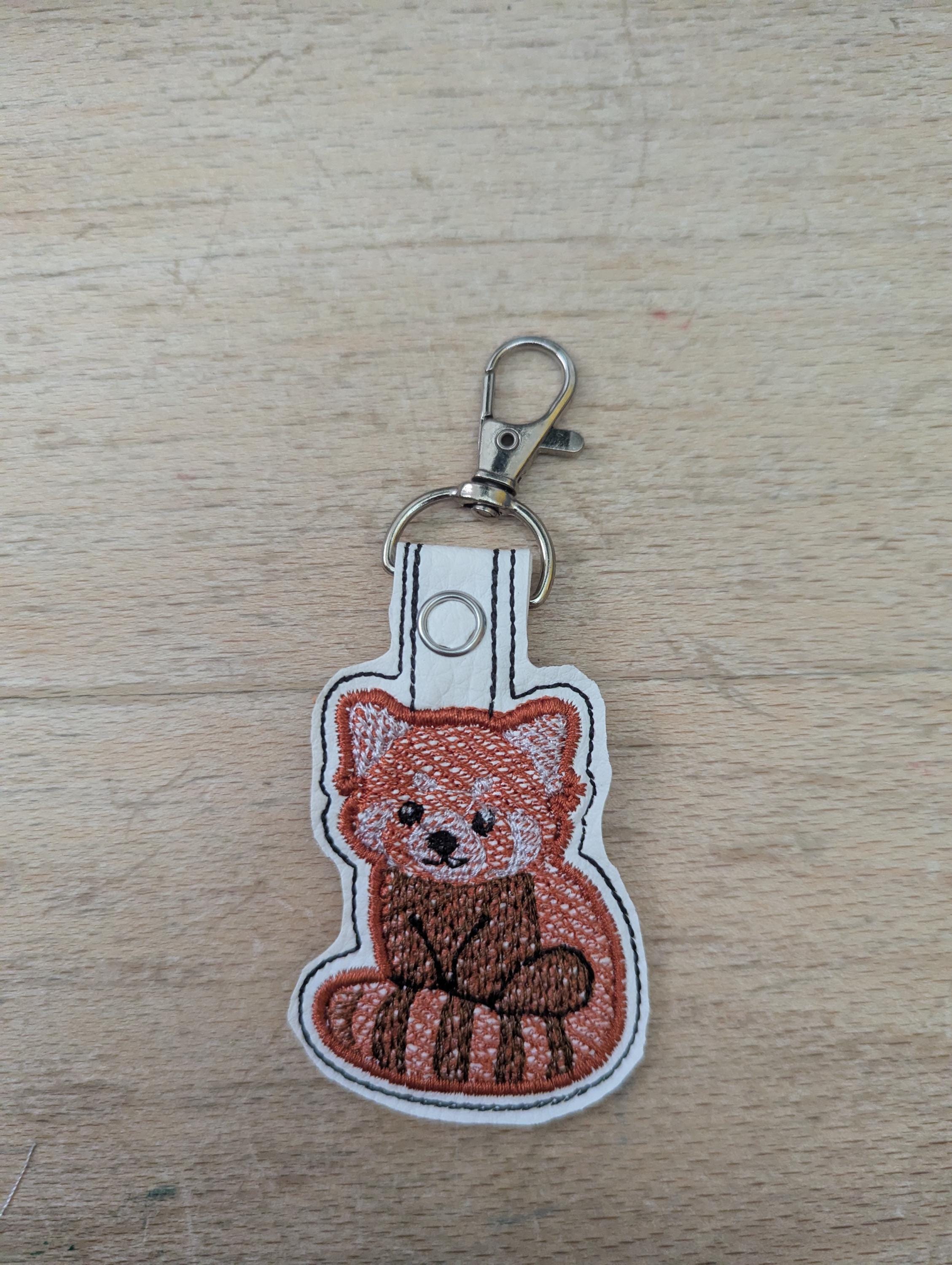 Red Panda keychain, machine embroidered keyring