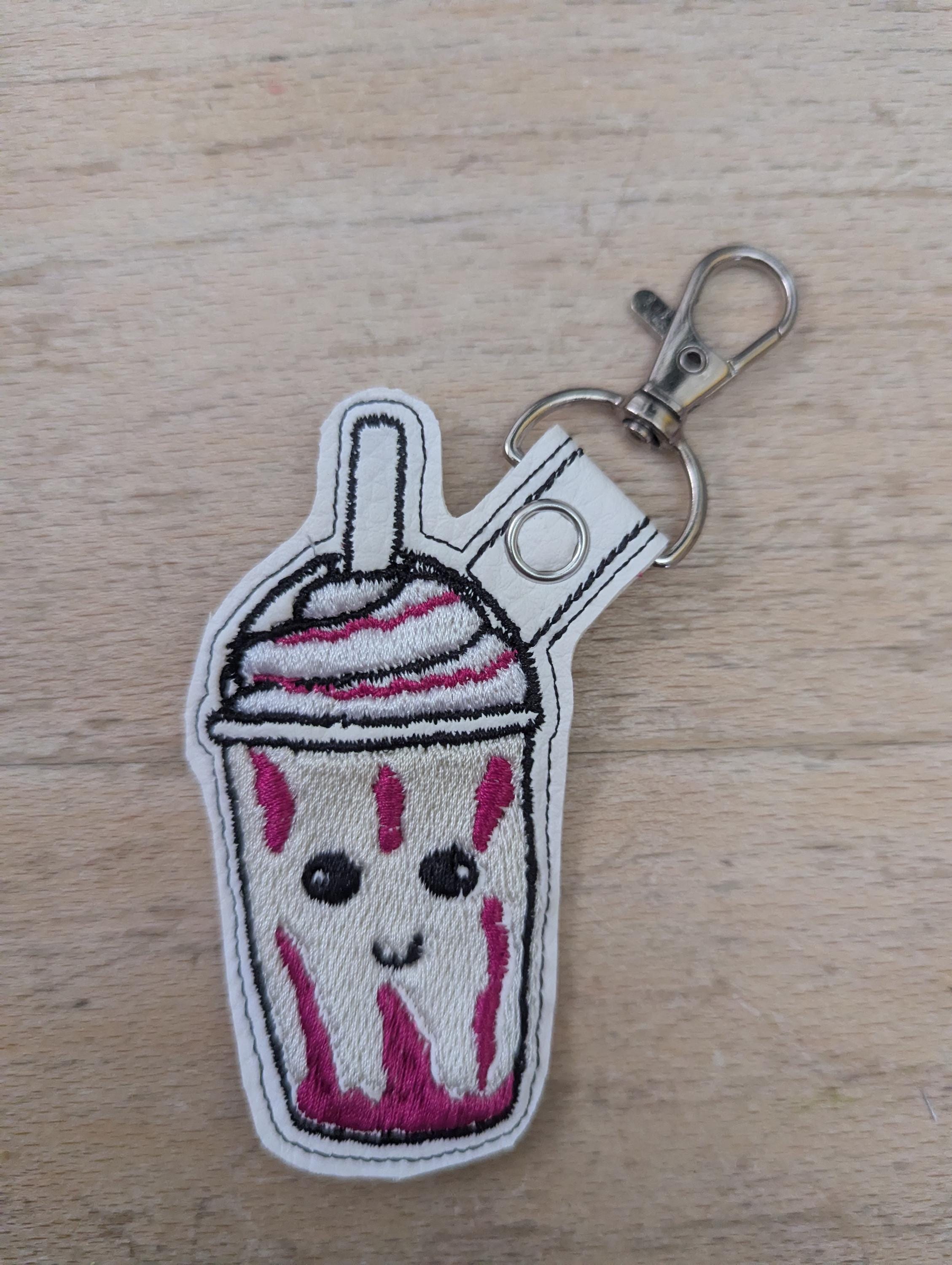 Frappe keychain, machine embroidered keyring