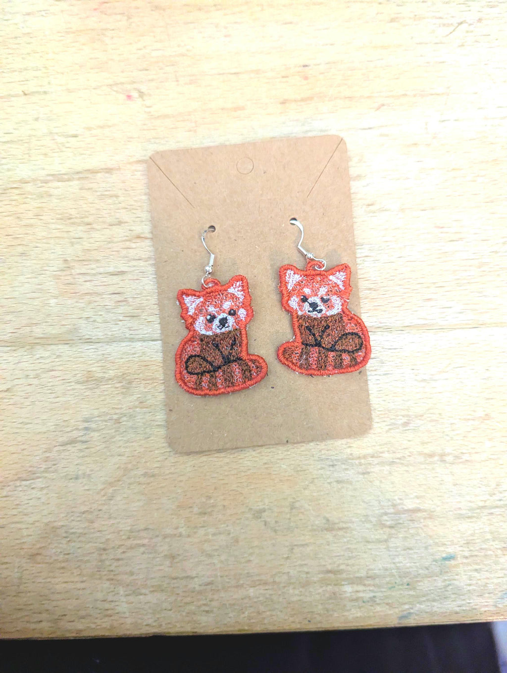 Boucles d'oreilles Panda Roux, cadeau brodé à la machine pour femmes et filles, bijoux fantaisie pendantes