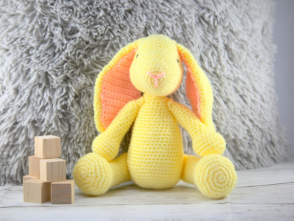 Crochet Rabbit Plush: Yellow Bunny Stuffed Animal, Nursery Decor