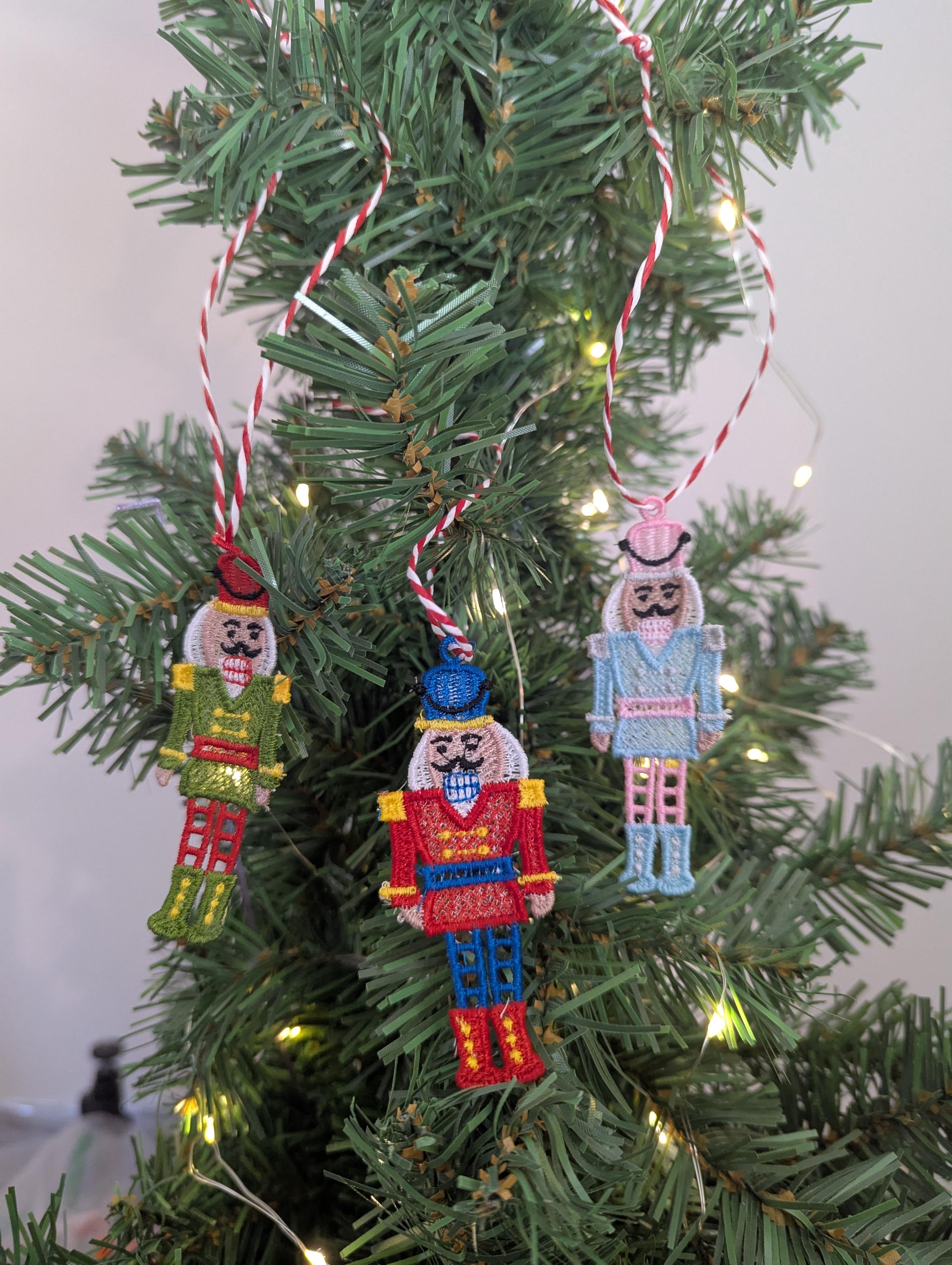 Machine Embroidery Nutcracker Ornament: Colorful Tree Decoration