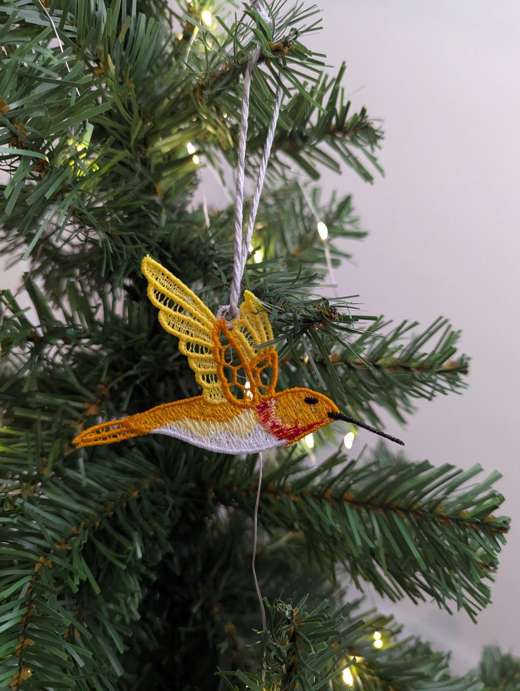 Lace Hummingbird Ornament: Machine Embroidery Hanging Decoration