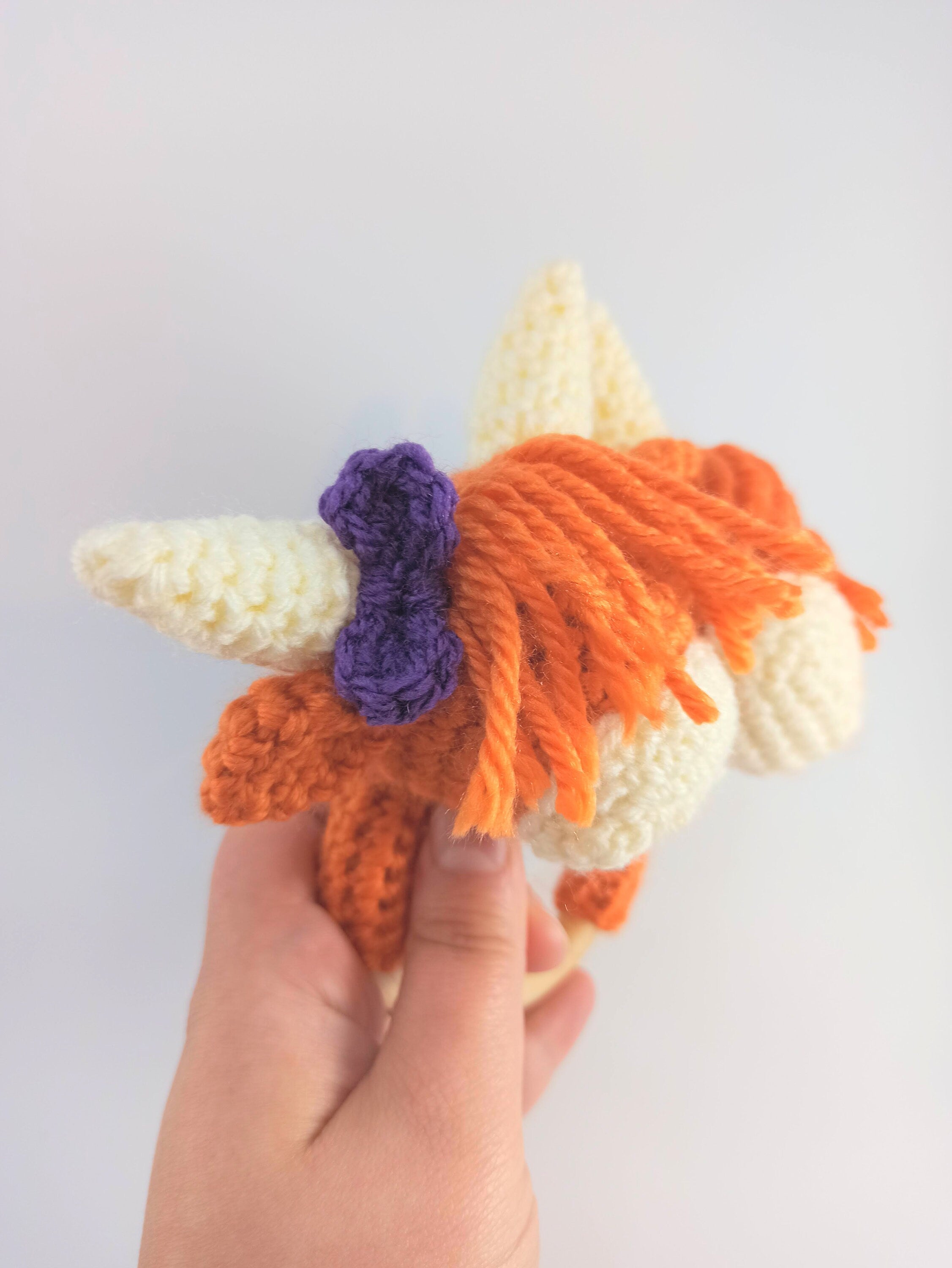 Crochet Highland Cow Teether Rattle, Wooden Teething Ring