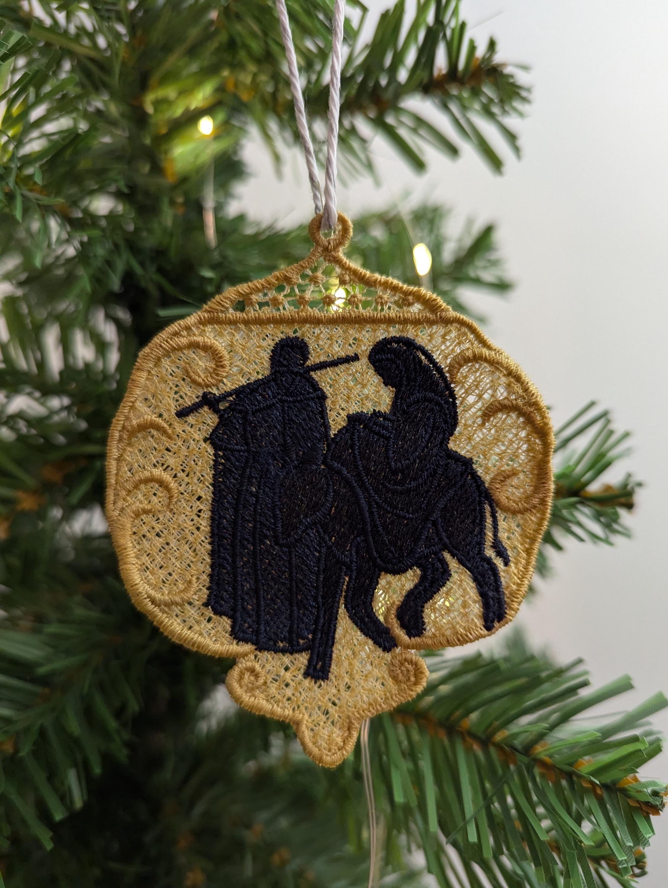 Hanging nativity decoration, machine embroidery, first Christmas