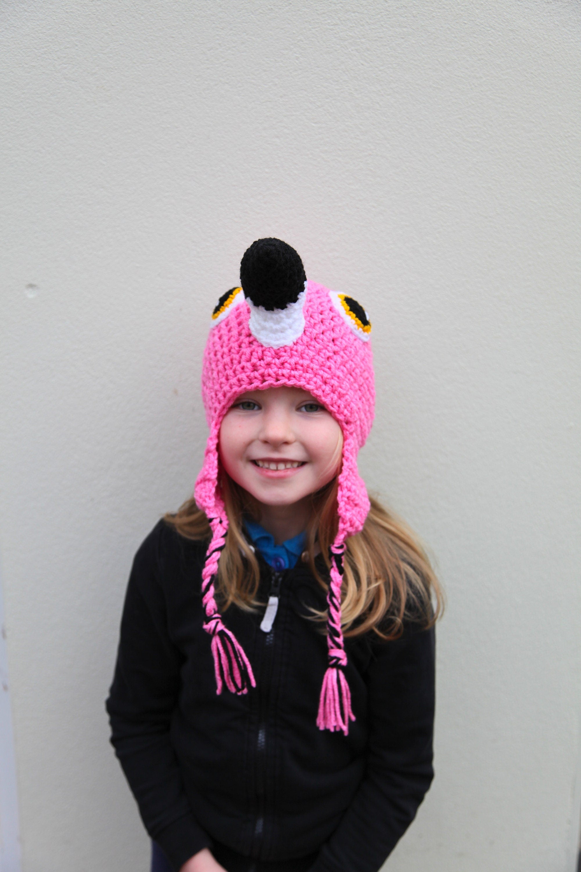 Crochet Flamingo hat, winter novelty hat, newborn, toddler, child, adult sizes