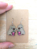 Embroidered Capybara Bubble Tea Earrings: Sterling Silver Hooks