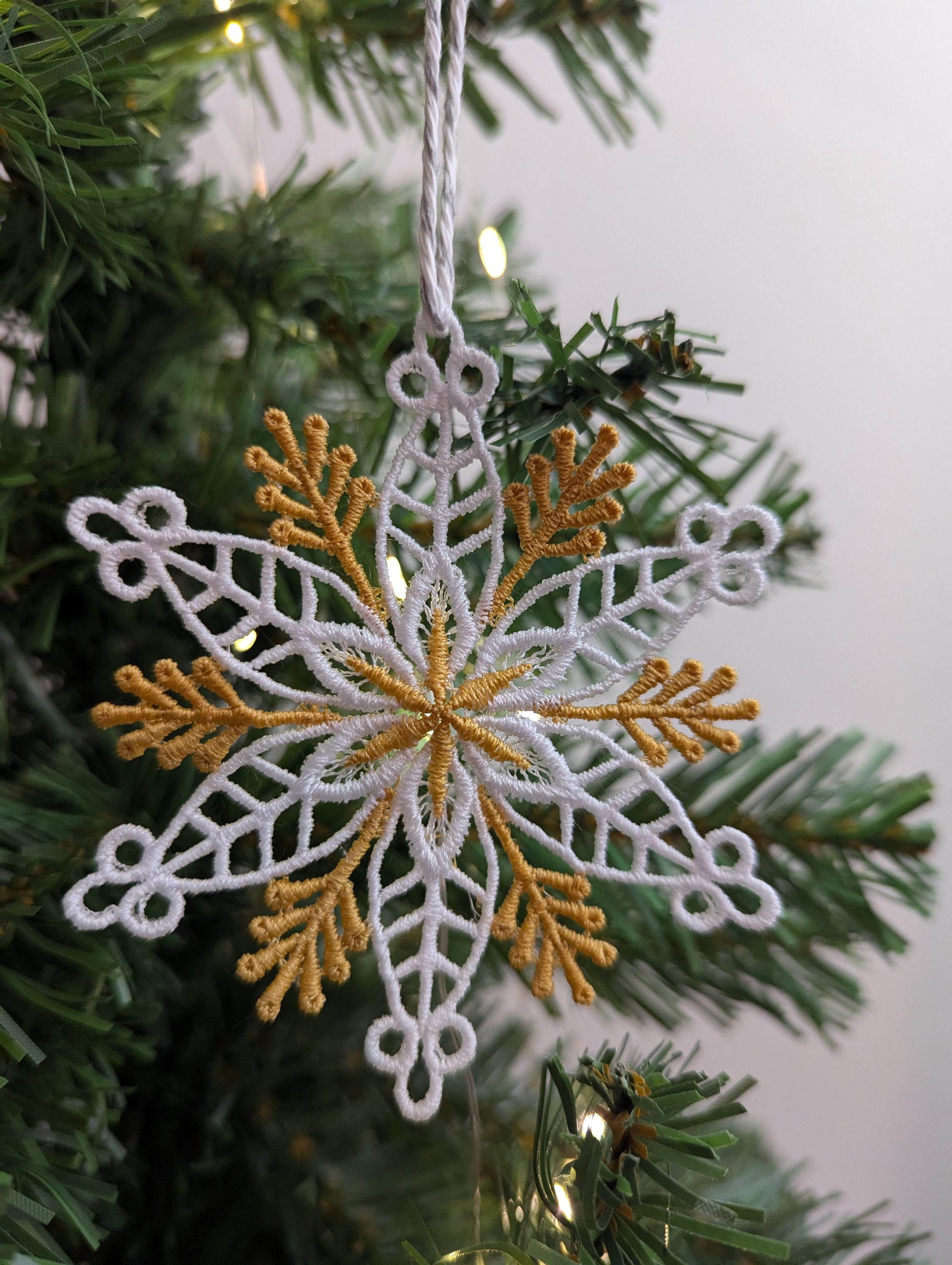 Machine Embroidery Snowflake Ornament: Lacey Christmas Decor