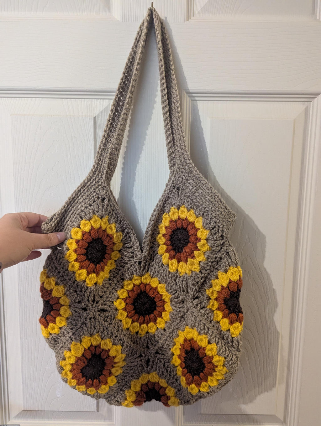 Sac crochet tournesol, sac granny square