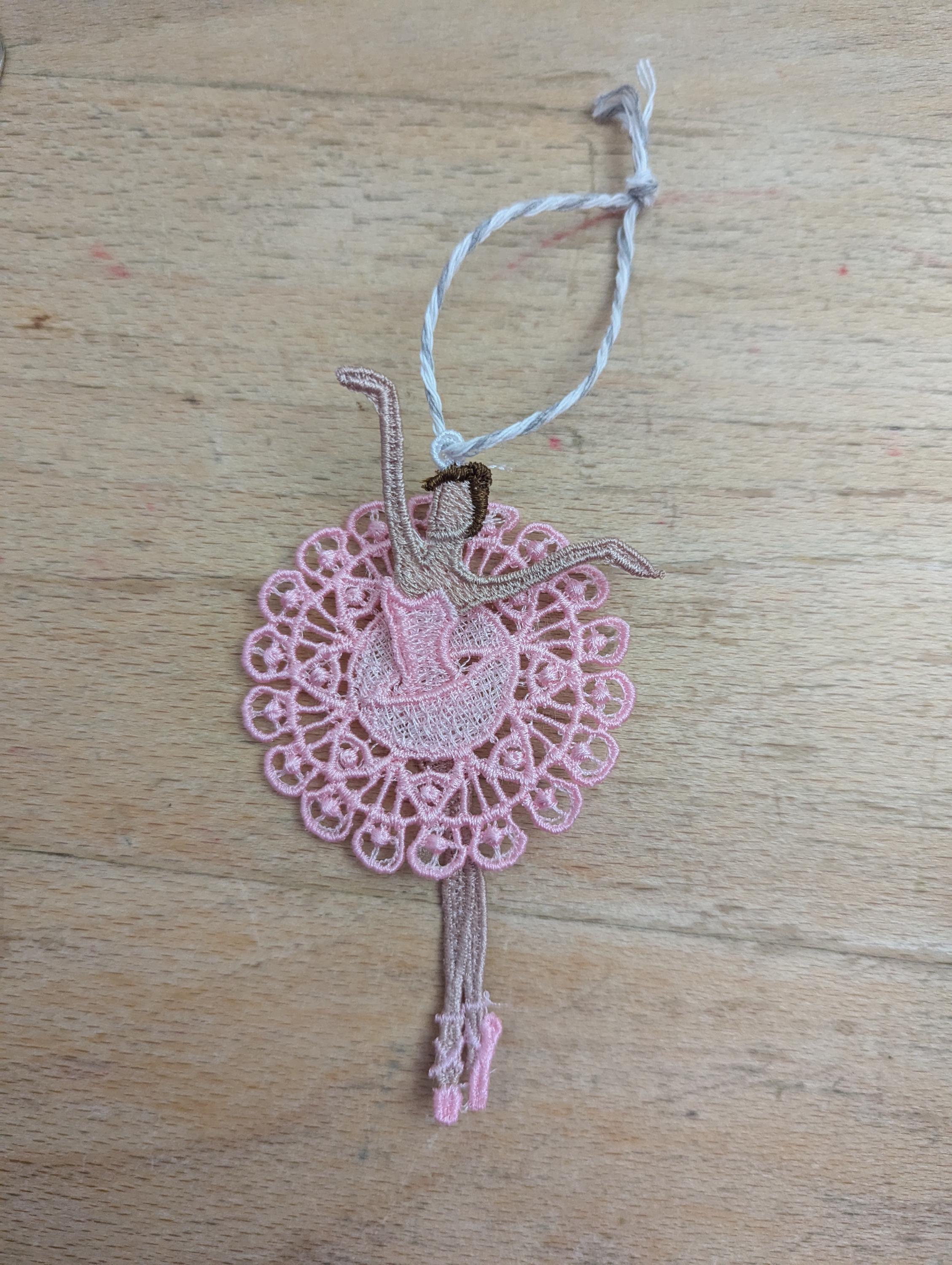 Lacey Ballerina Christmas Ornament, Machine Embroidery Dancer Decoration